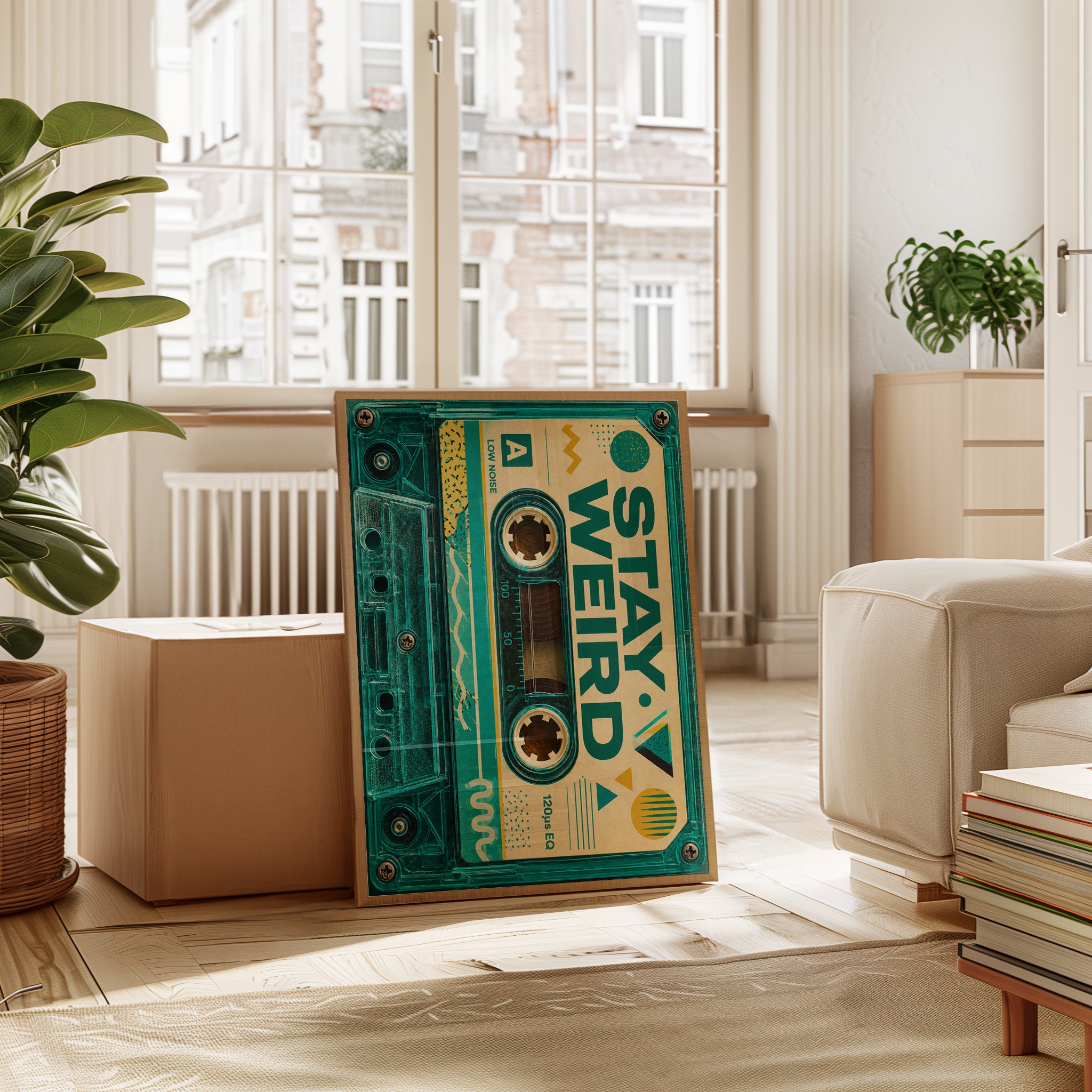 Cassette Tape Wall Art: Teal Retro Design - interior