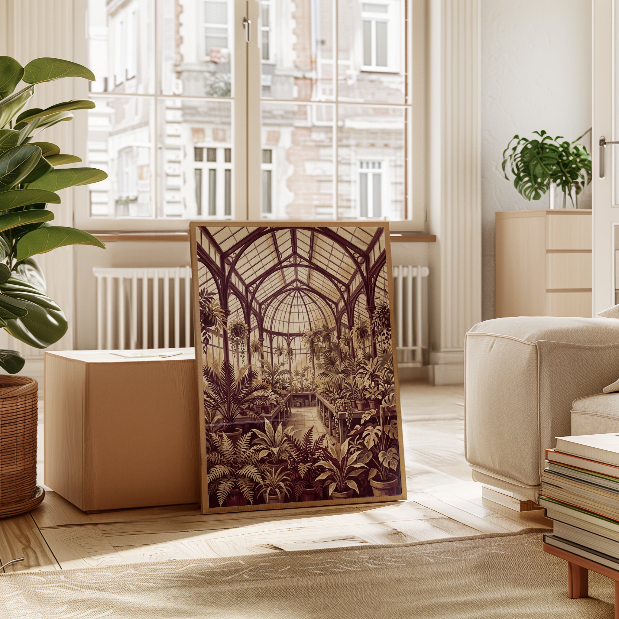 Victorian Conservatory Art Print: Sepia Botanical Architecture - interior