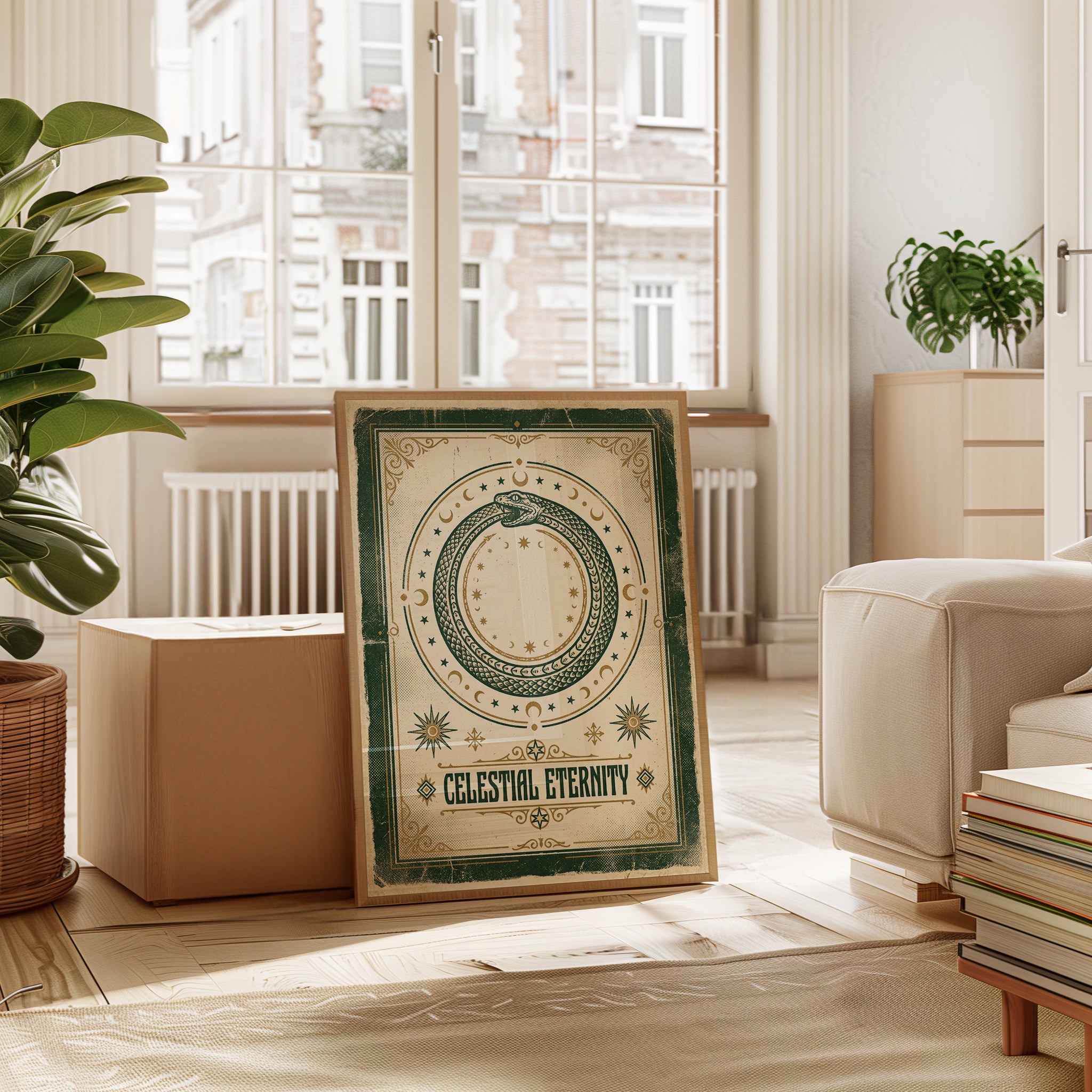 Celestial Ouroboros Print — Mystical Snake & Moon Phases - interior