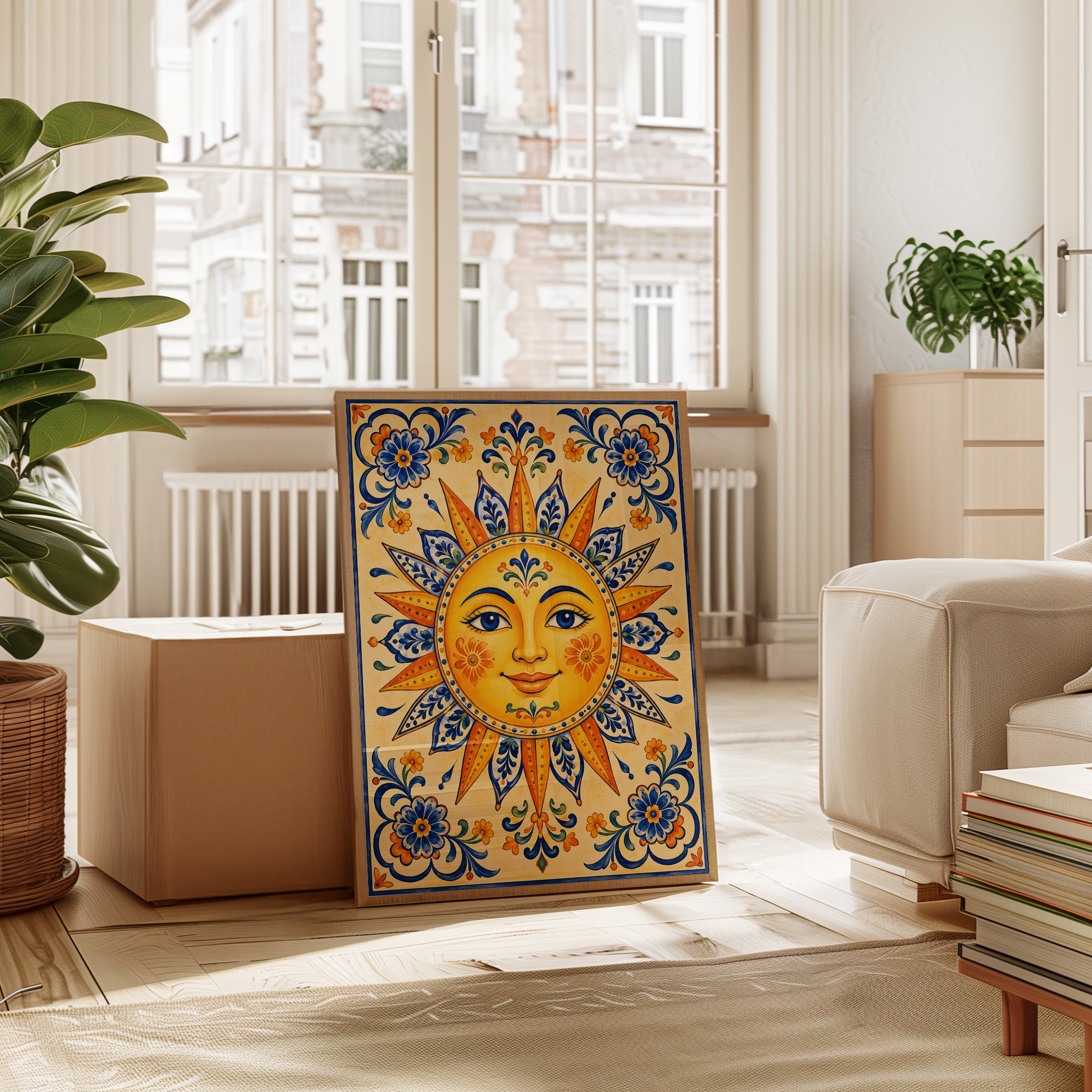 Sun Face Wall Art – Folk Art Print - interior