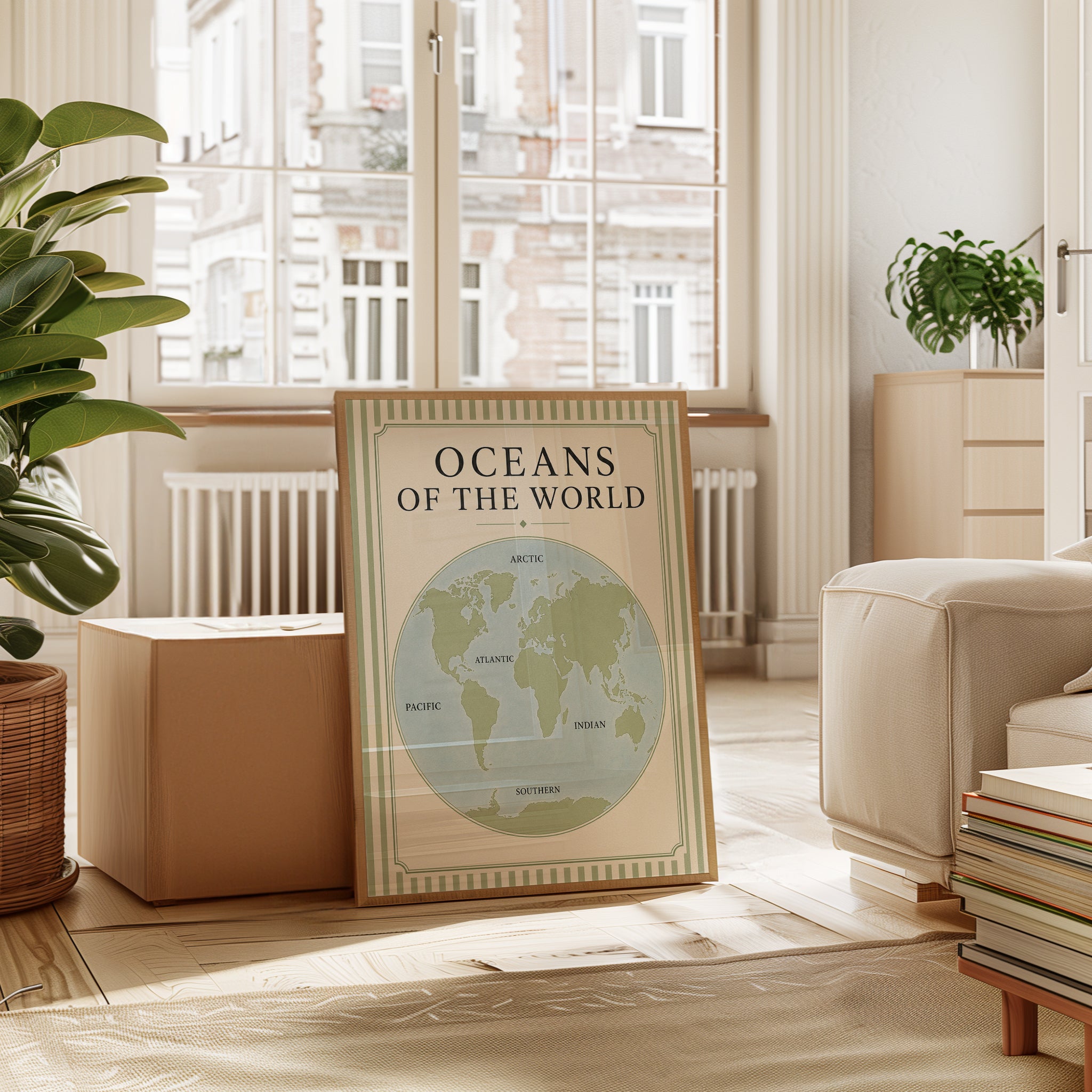 World Map Wall Art – Oceans of the World Print - interior