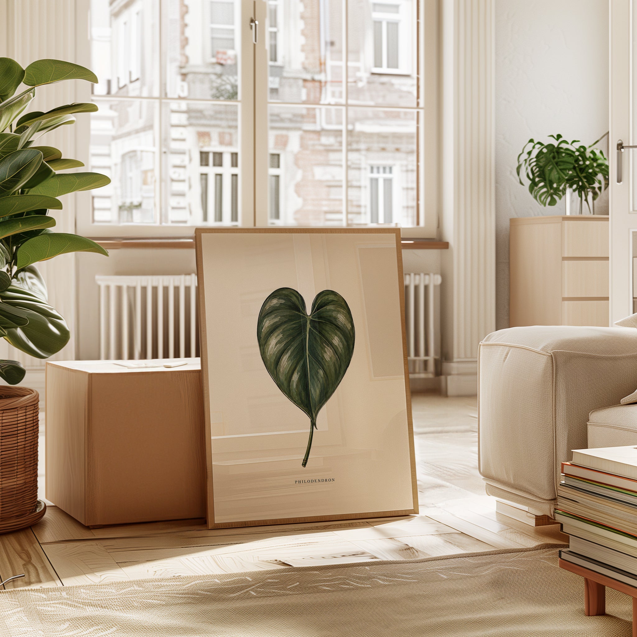 Philodendron Leaf Botanical Print: Vintage Green Wall Art - interior