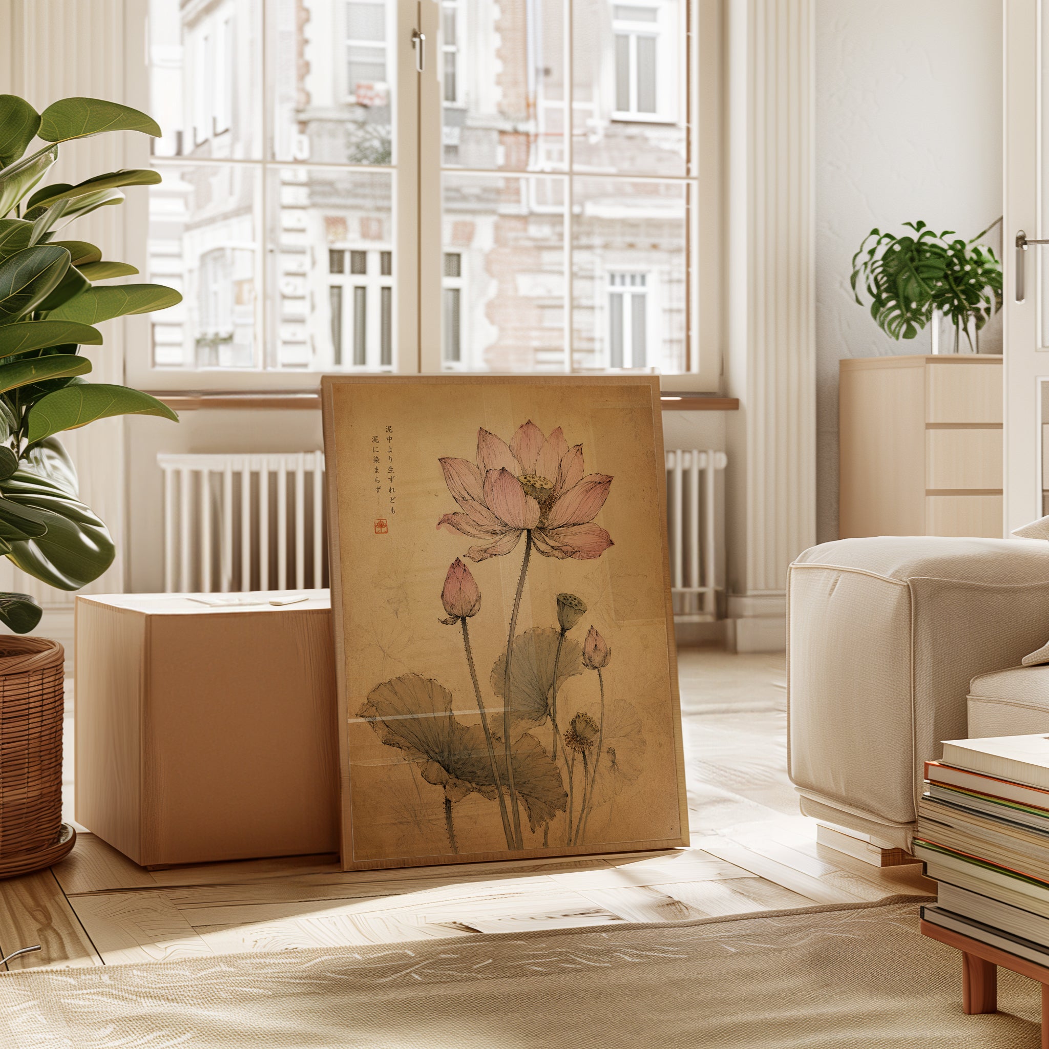 Lotus Flower Botanical Print — Vintage Japanese Style - interior