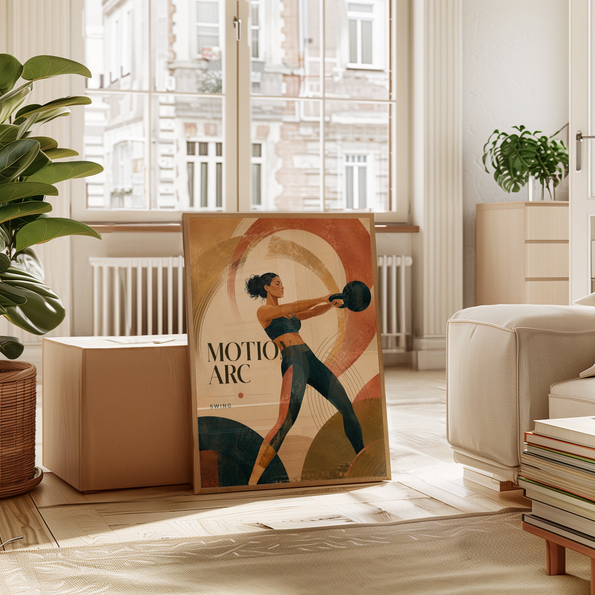 Kettlebell Swing Art Print: Art Deco Fitness Poster - interior