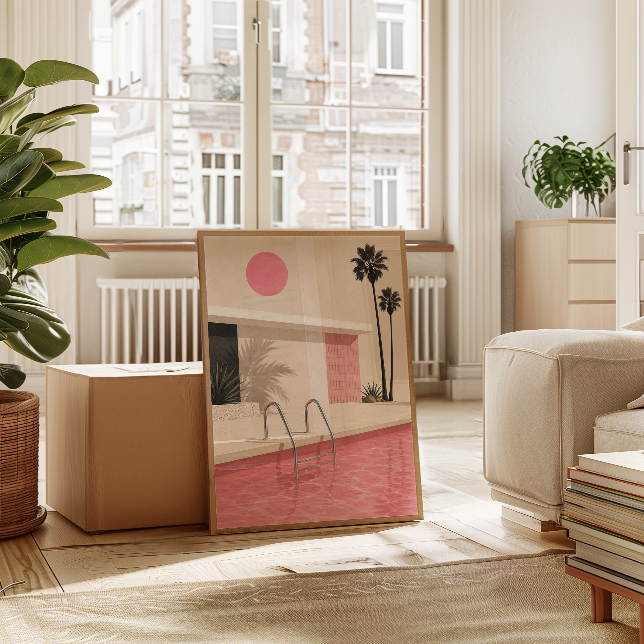 Pink Pool Wall Art – Palm Tree Print - interior