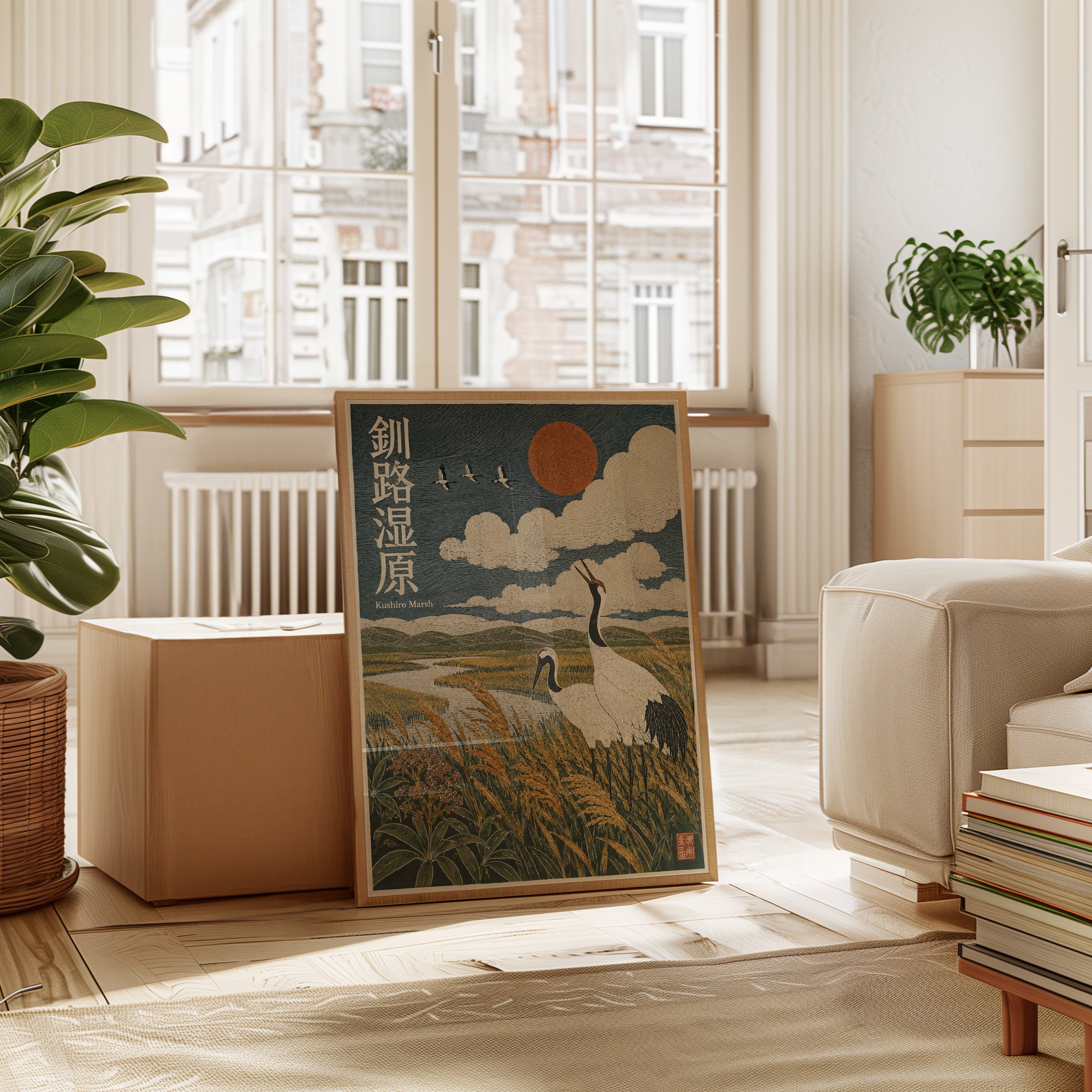 Japanese Crane Print – Asian Marsh Wall Art - interior
