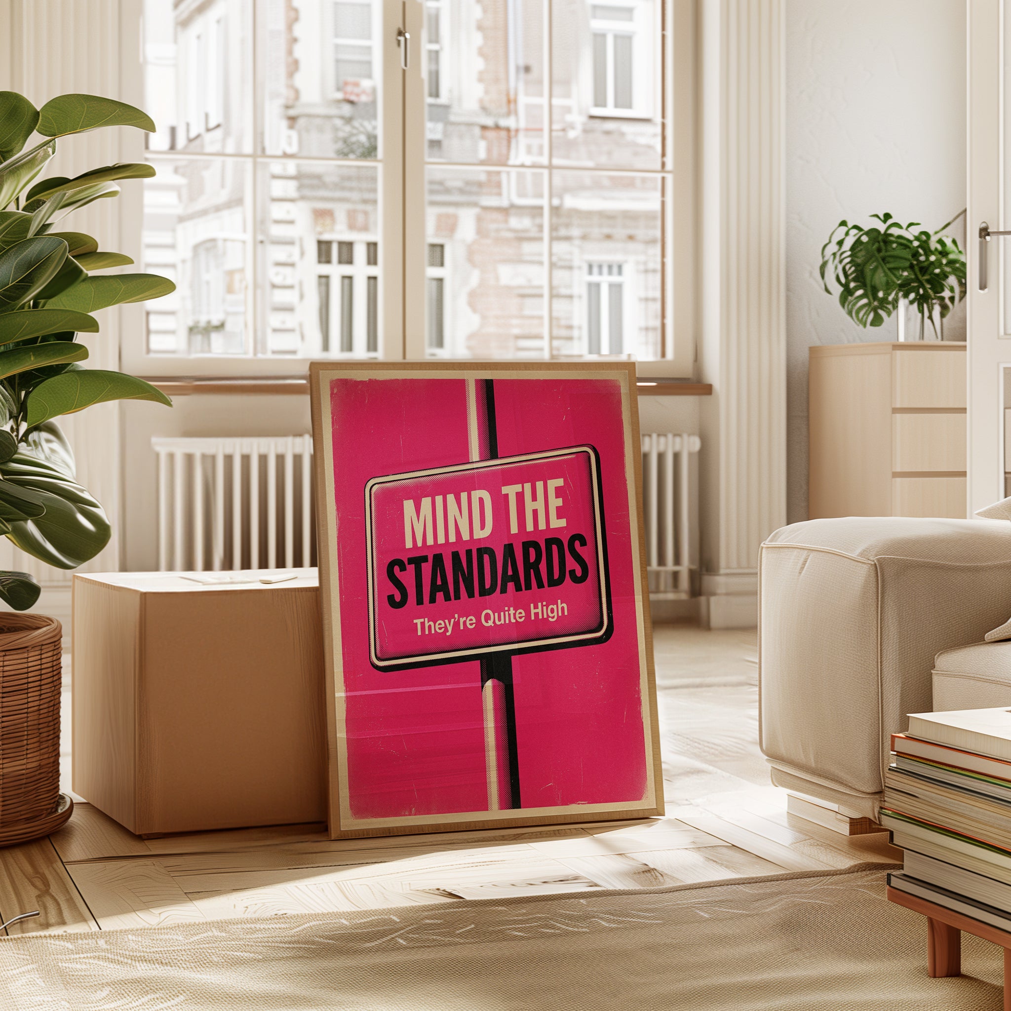 Retro Motivational Sign Print — Mind The Standards Vintage Poster - interior