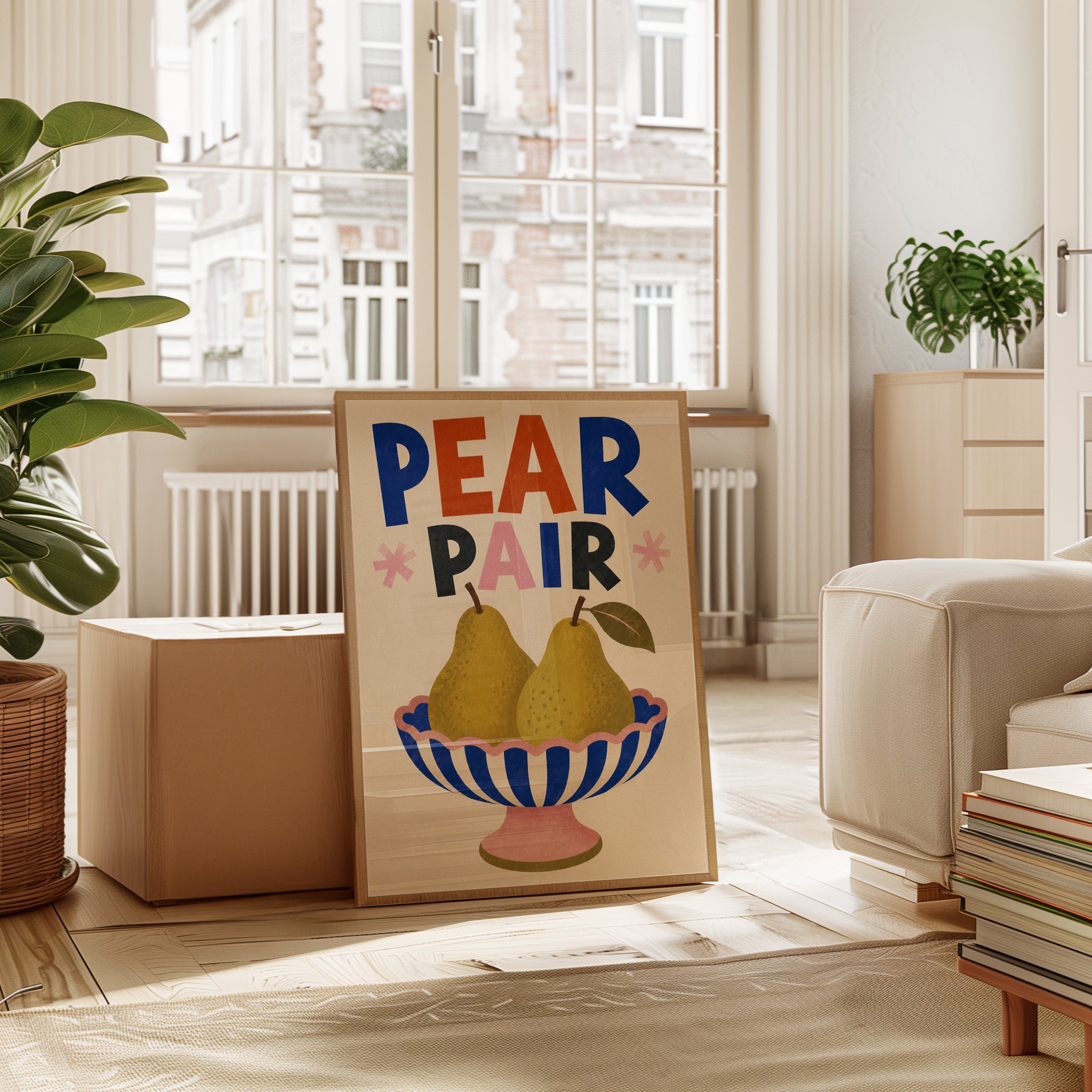 Pear Pair Art Print: Mid-Century Modern Kitchen Wall Art - interior