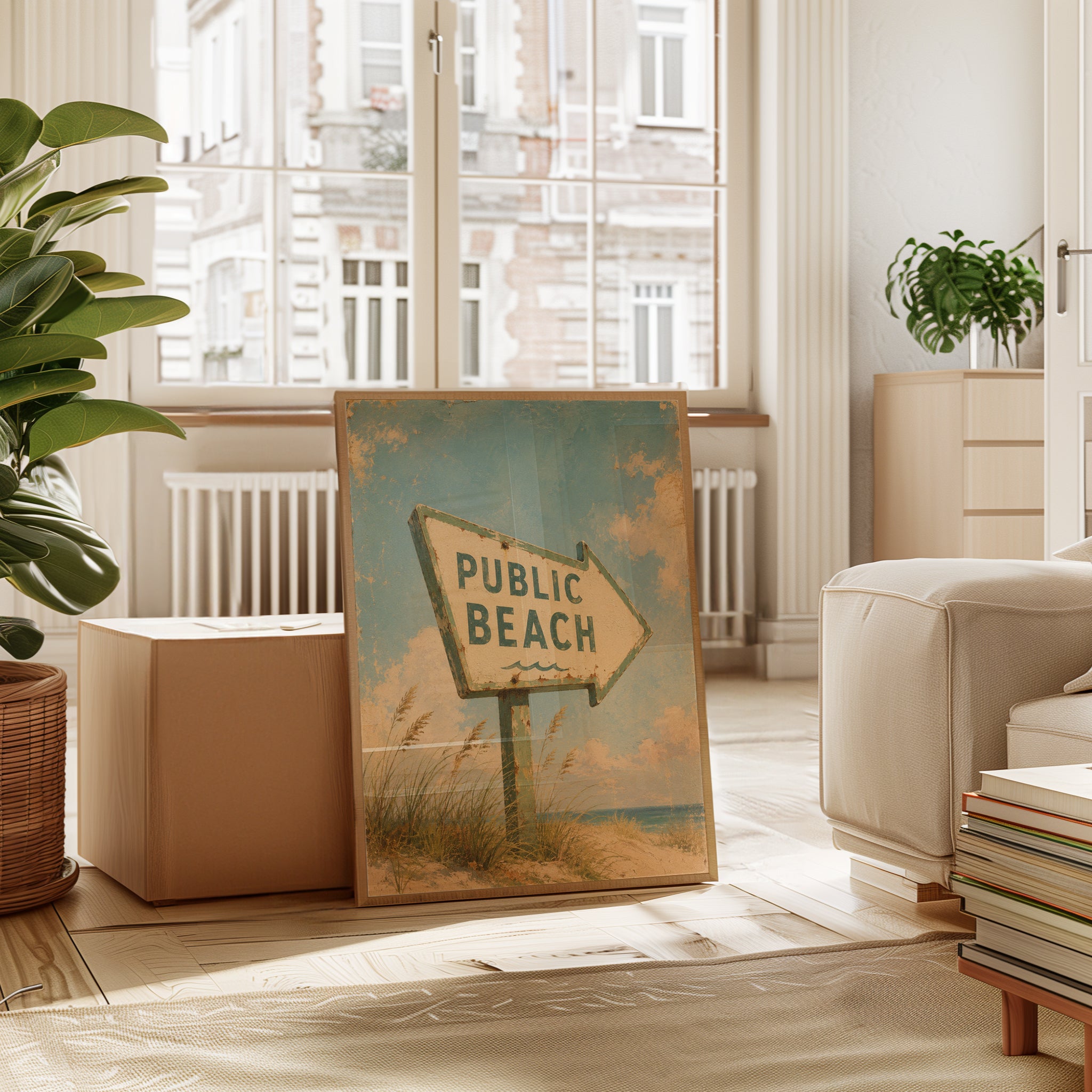 Beach Sign Wall Art – Vintage Coastal Print - interior