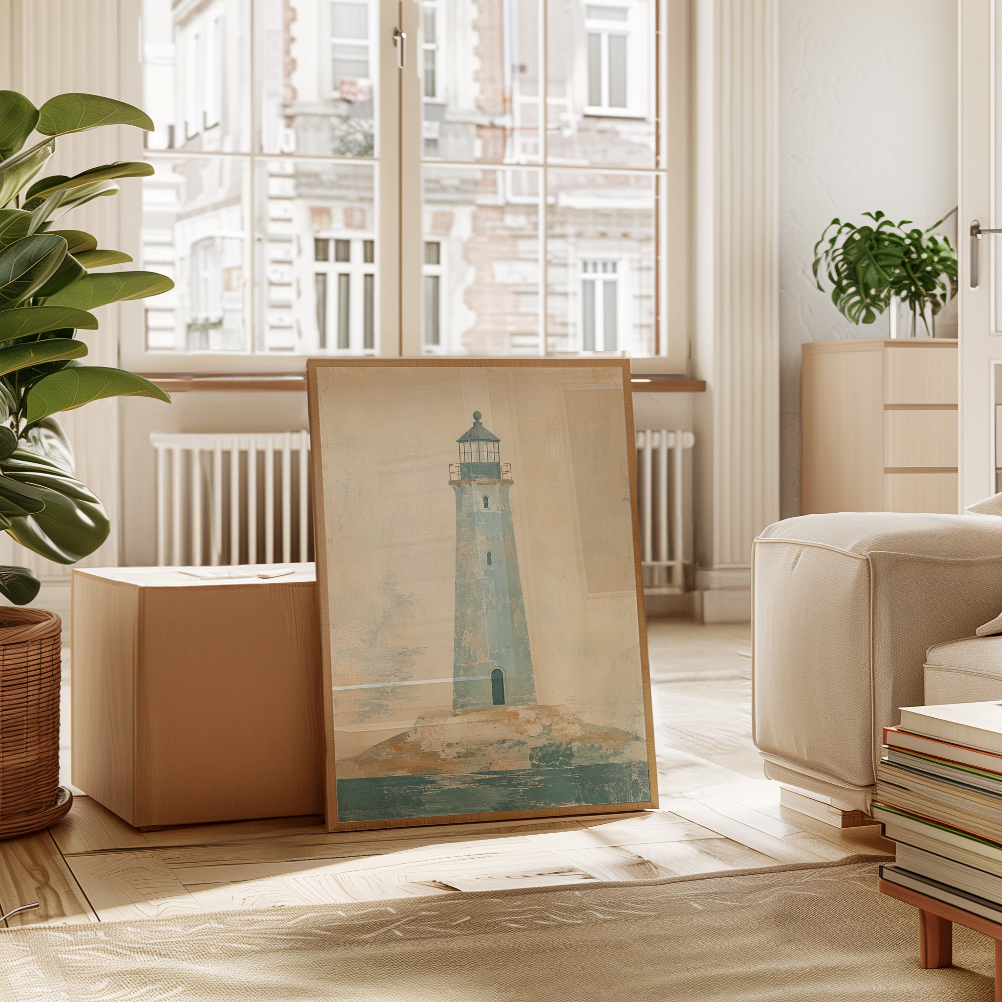 Lighthouse Wall Art – Coastal Vintage Print - interior