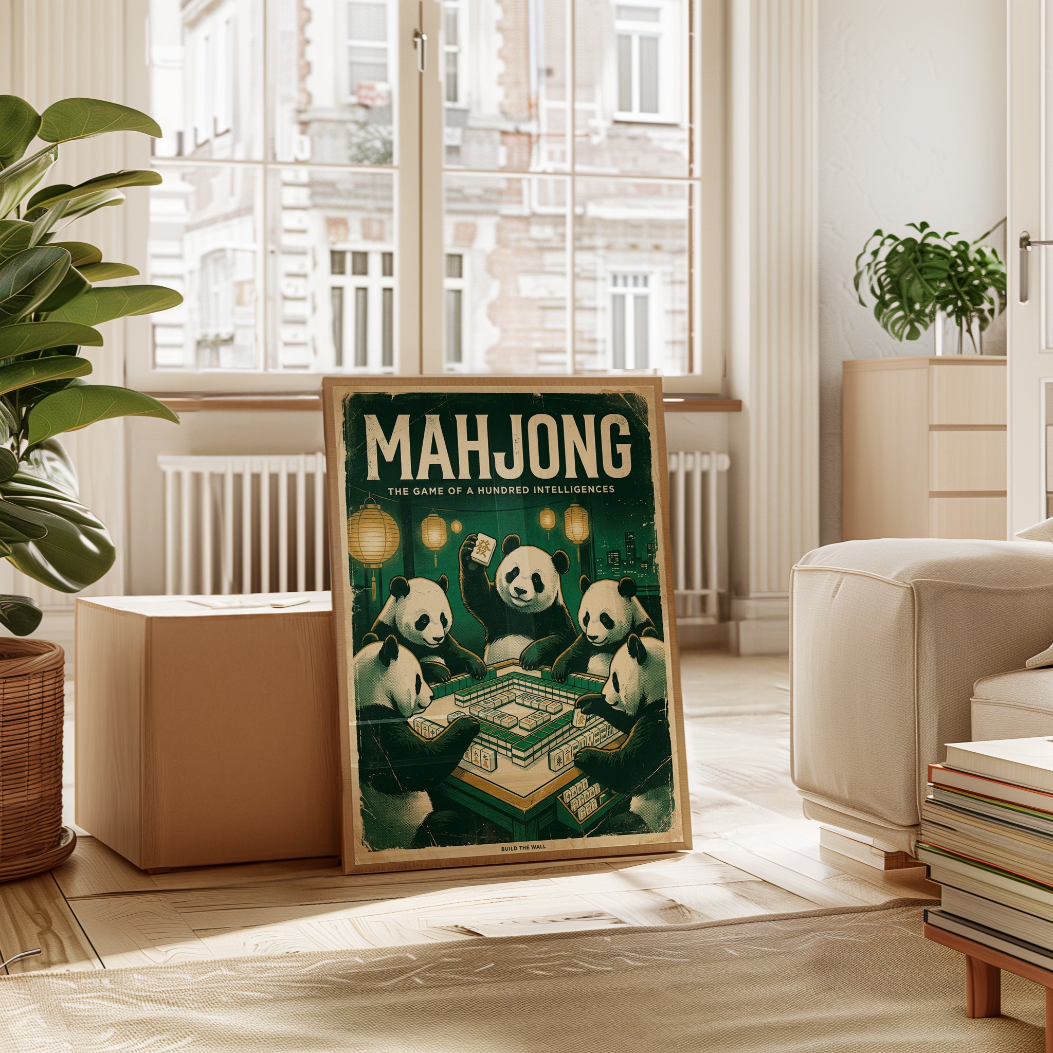 Mahjong Pandas Poster: Vintage Game Night Art Print - interior