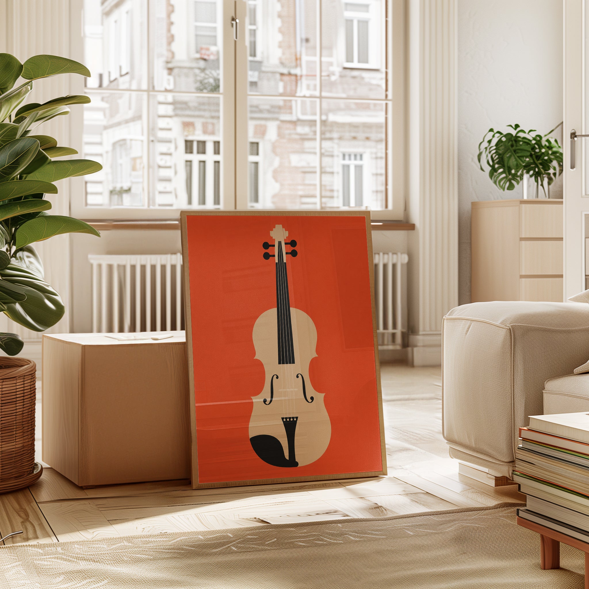 Violin Art Print — Mid-Century Modern Minimalist Design - interior