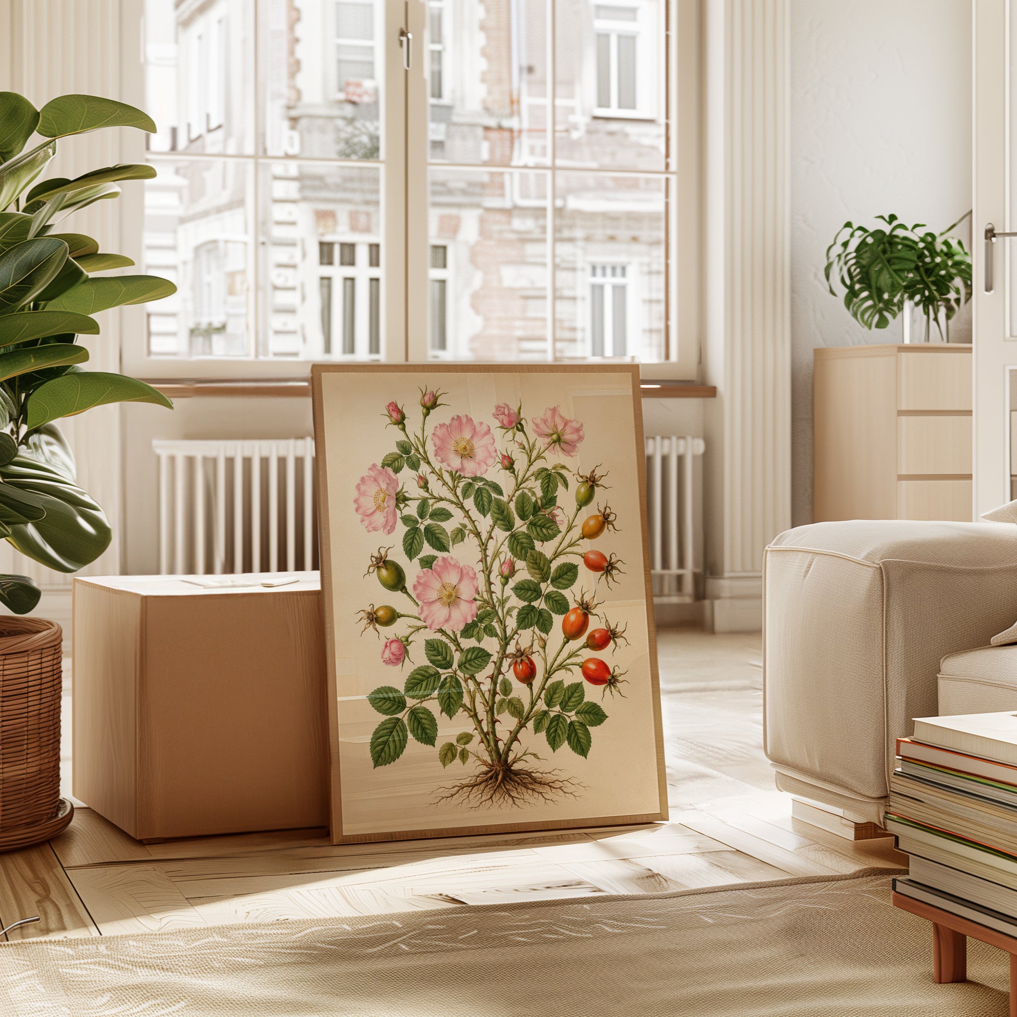 Vintage Botanical Rose Print — Antique Hand-Painted Wild Rose - interior