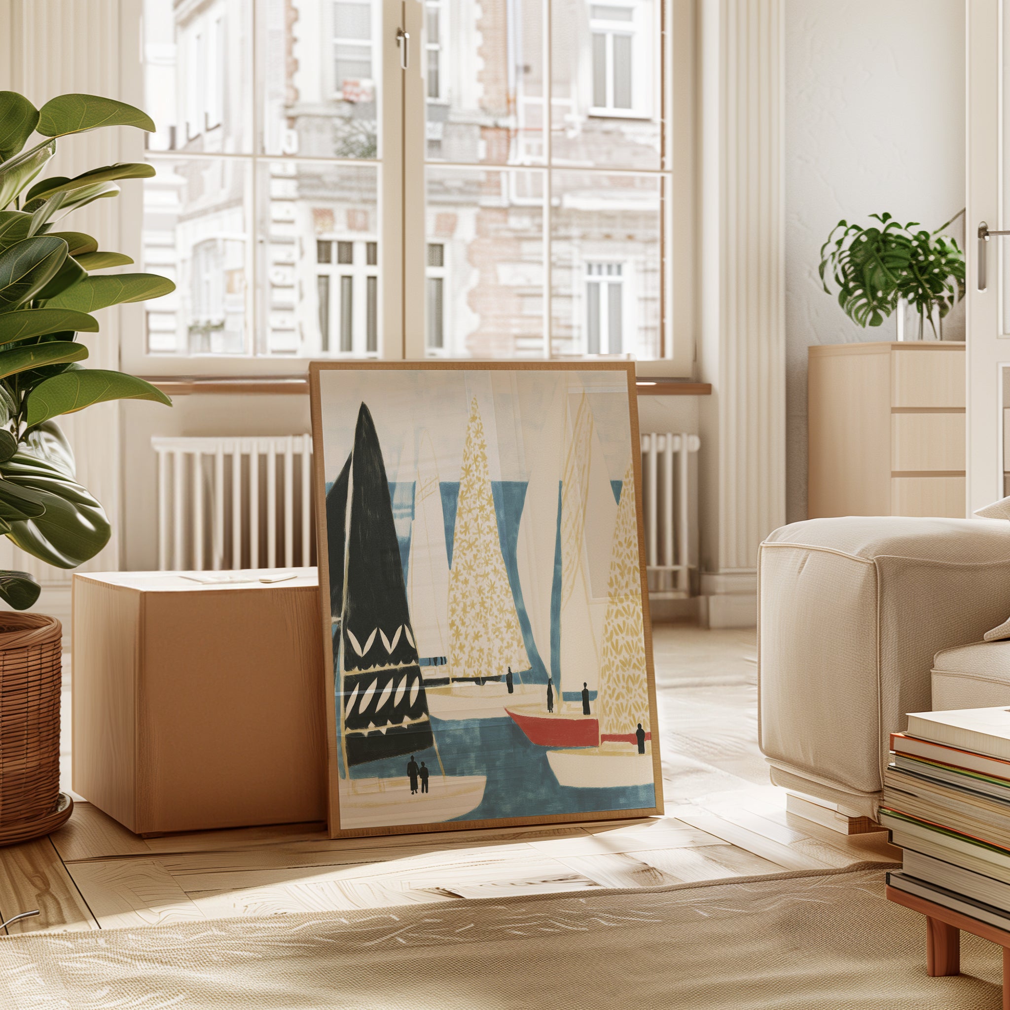 Nautical Sailboat Print: Coastal Wall Art (Mid-Century Modern Style) - interior