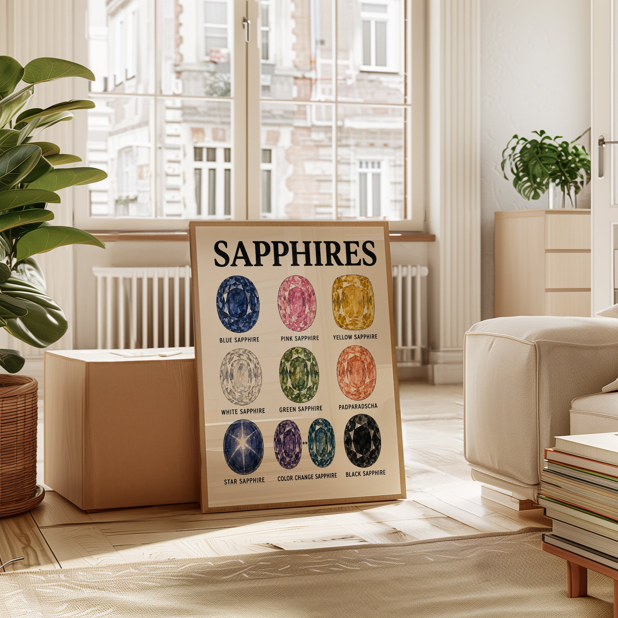 Sapphire Gemstone Chart Print: Vintage Educational Poster - interior