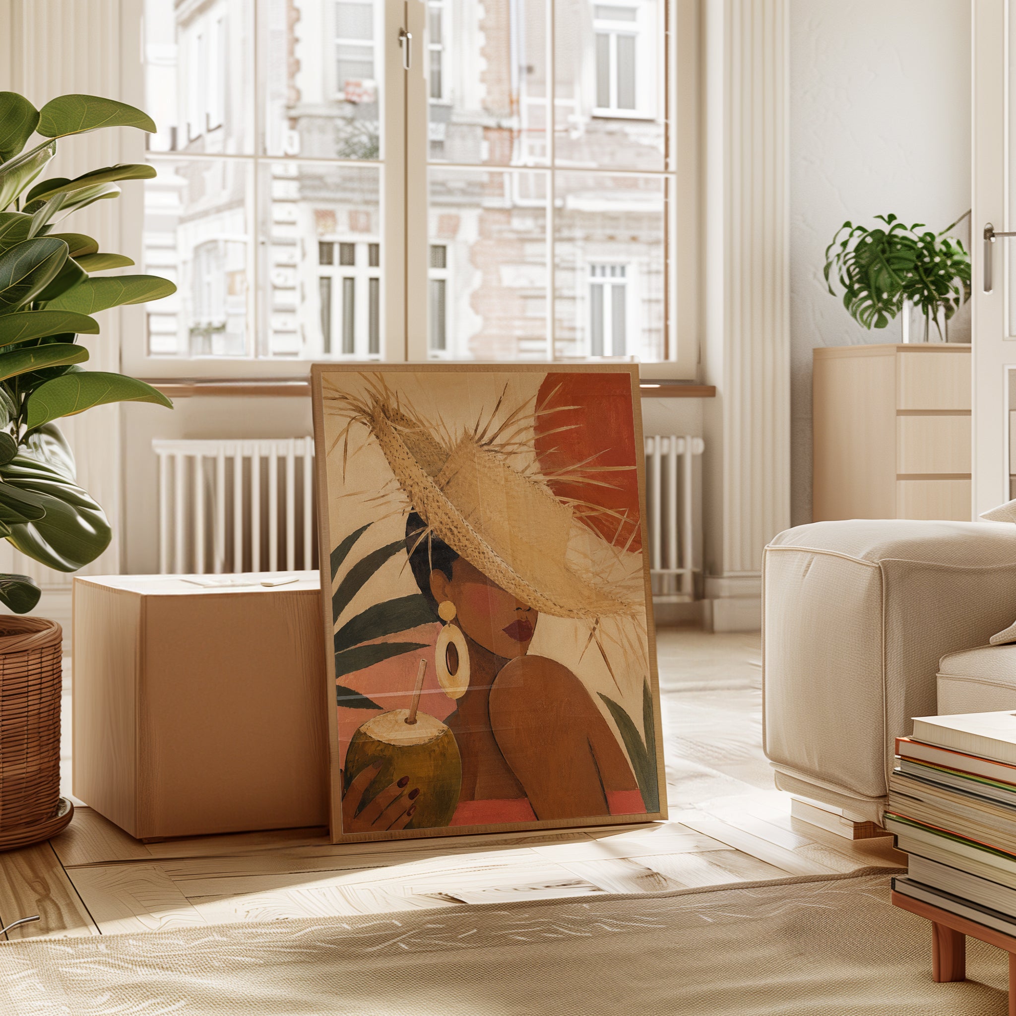 Tropical Woman Wall Art – Straw Hat Print - interior