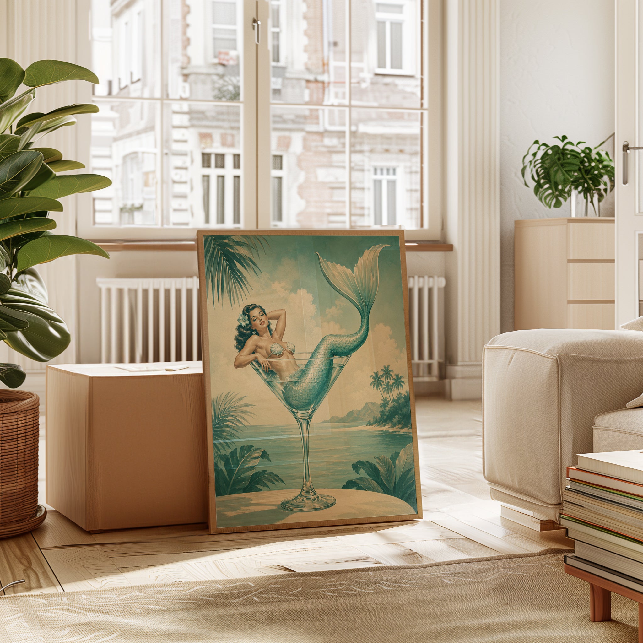 Mermaid Cocktail Art Print: Vintage Tropical Pin-Up Poster - interior