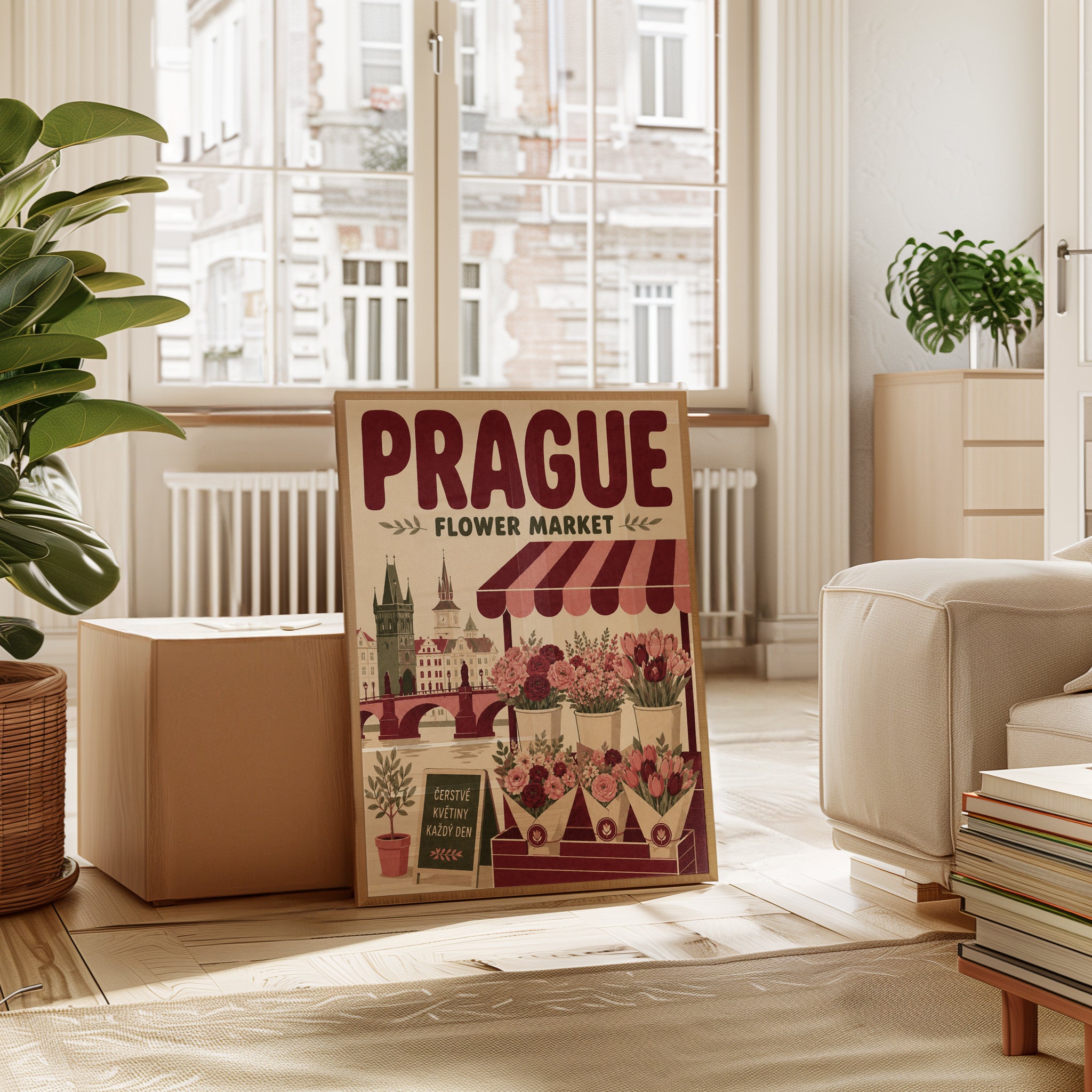 Vintage Travel Poster: Prague Flower Market - interior