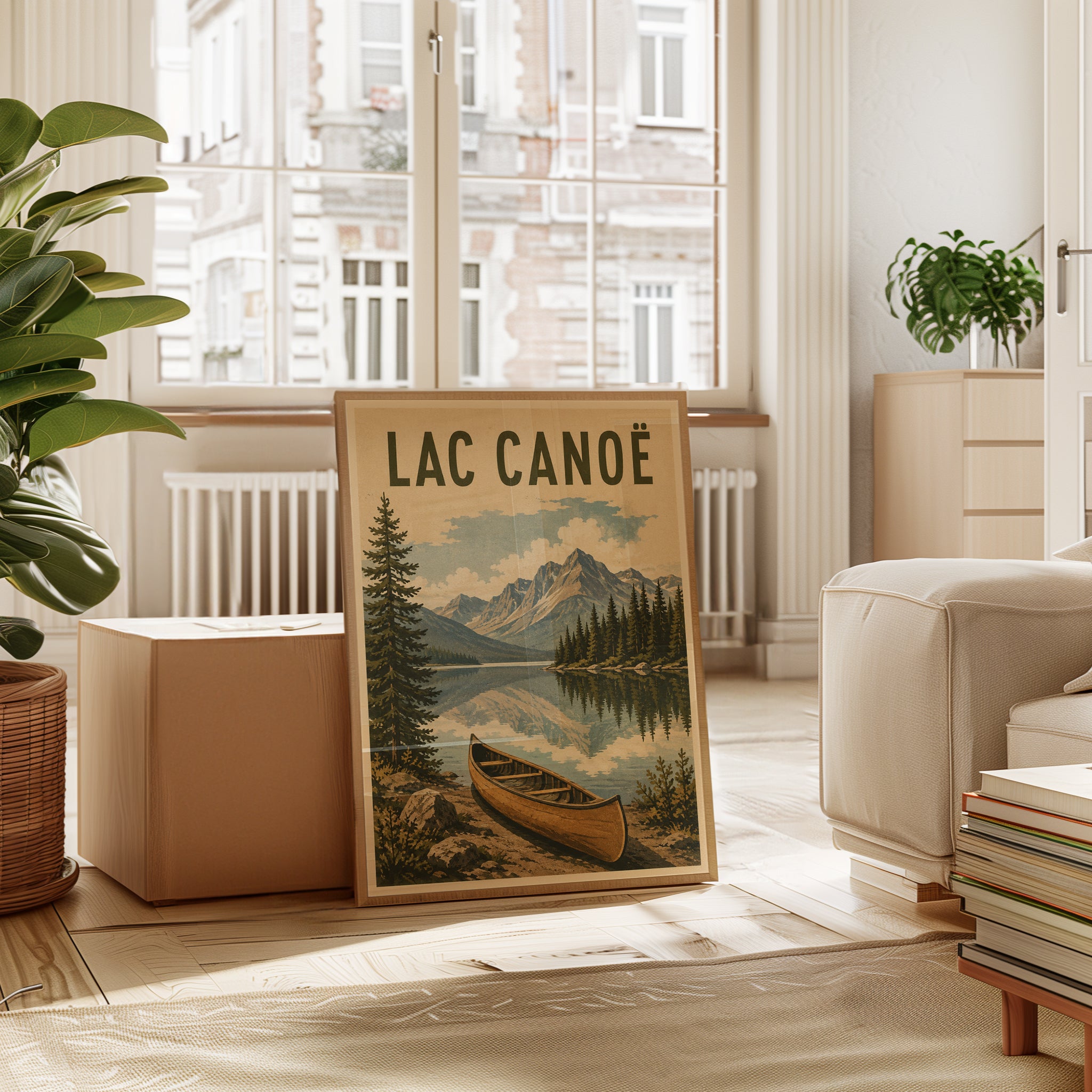 Lac Canoe Mountain Lake Poster: Vintage Travel Art Print - interior
