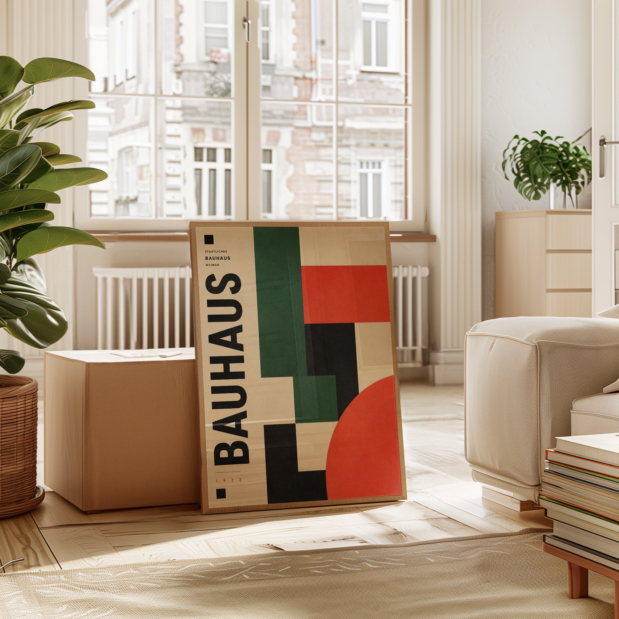 Bauhaus Geometric Art Print: Green Red Black Modernist Design - interior