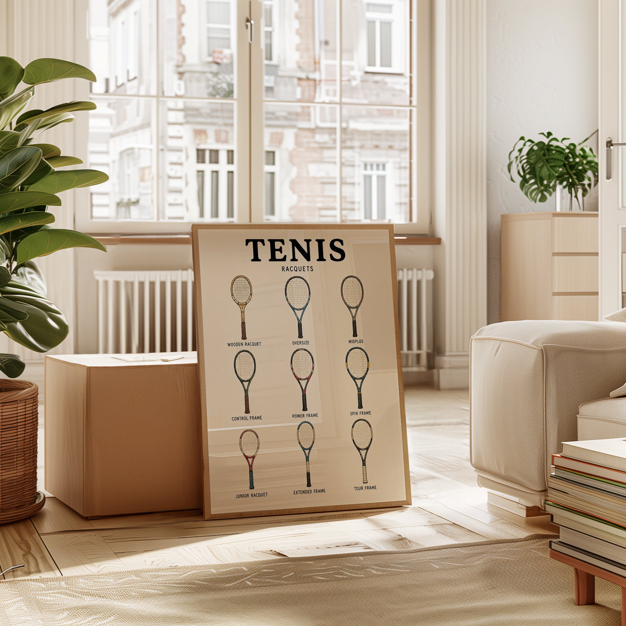 Tennis Racquets Chart Print — Vintage Sports Illustration - interior