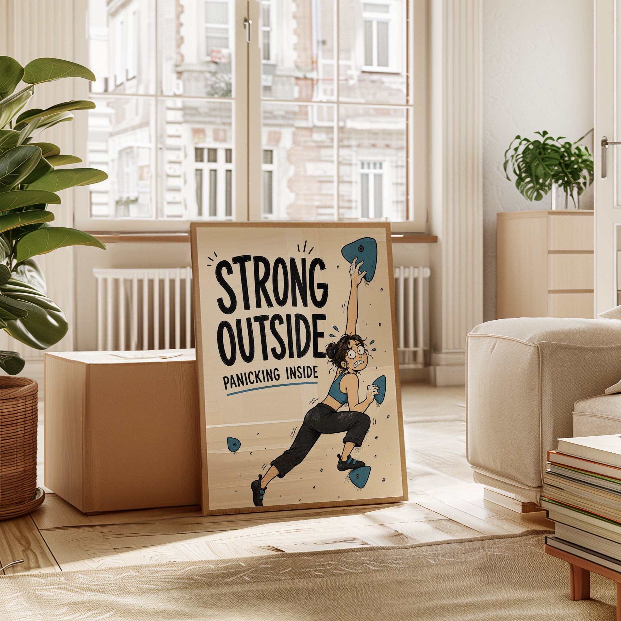 Strong Outside Panicking Inside: Rock Climbing Humor Art Print - interior
