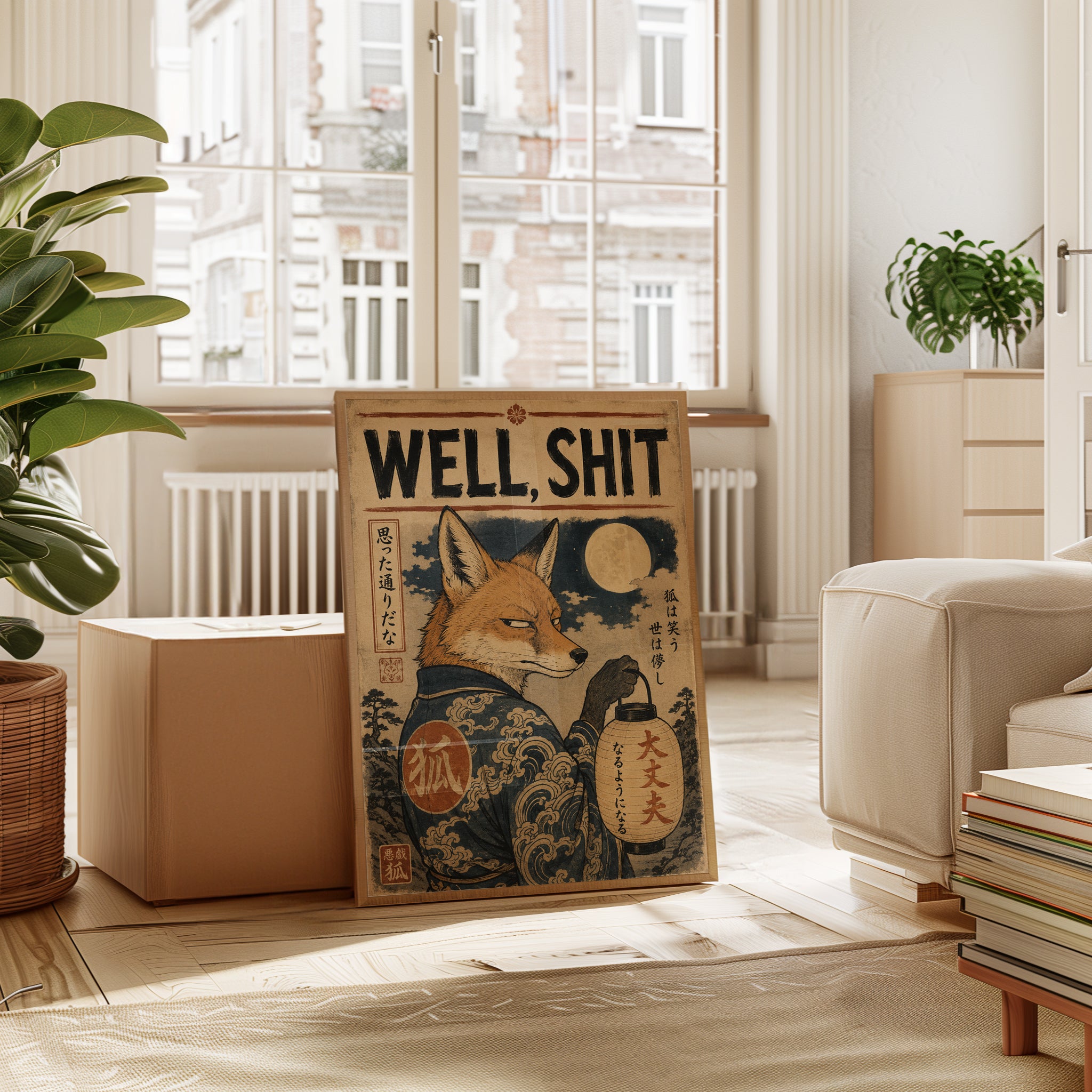 Japanese Fox Wall Art – Vintage Asian Print - interior