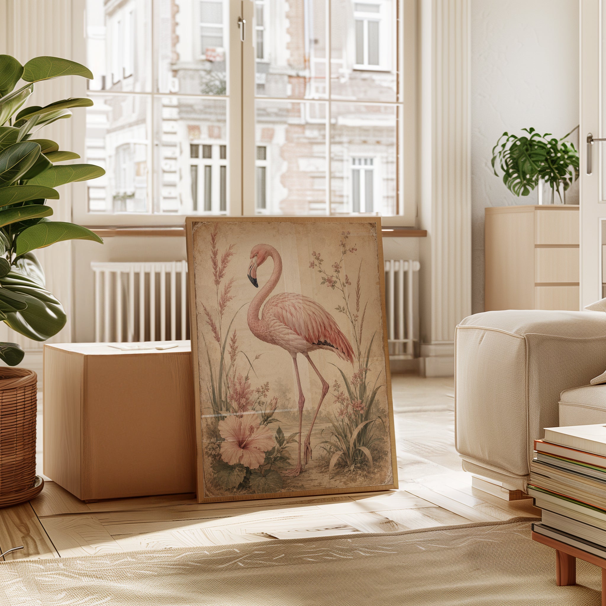 Flamingo Botanical Print – Vintage Bird Wall Art - interior