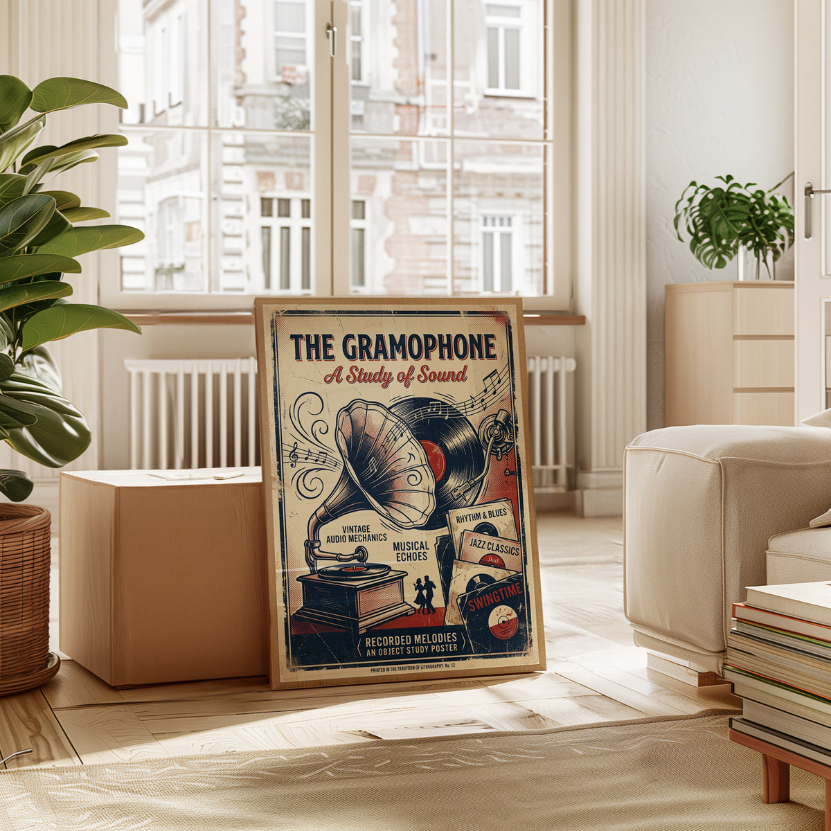 Vintage Gramophone Poster: Retro Music Art Print - interior