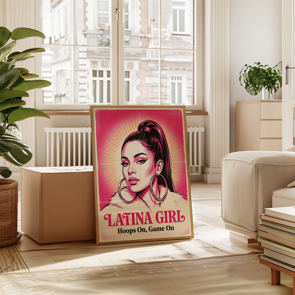 Latina Girl Pop Art Print: Pink Street Art Portrait Poster - interior