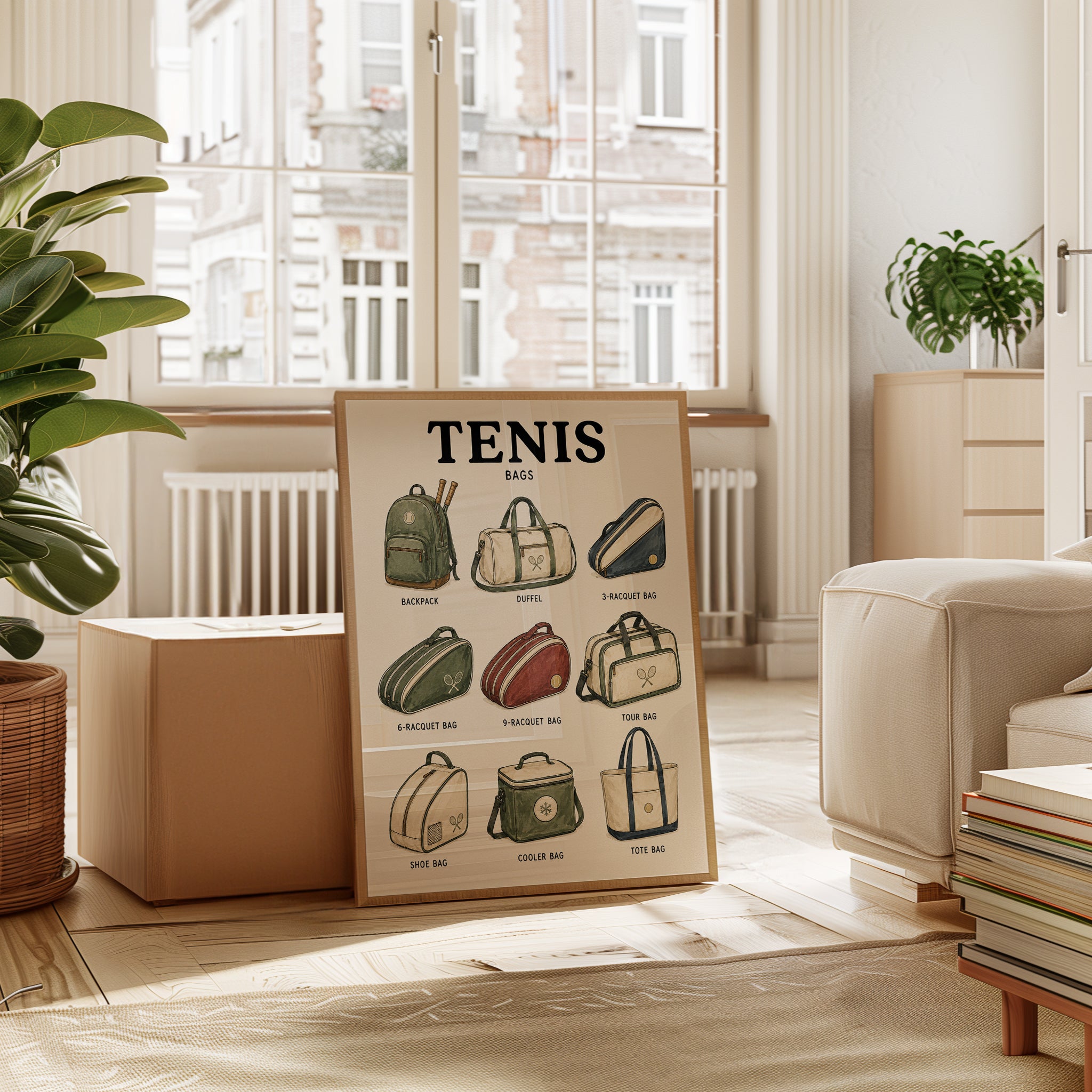 Tennis Bags Art Print — Vintage Sports Illustration - interior