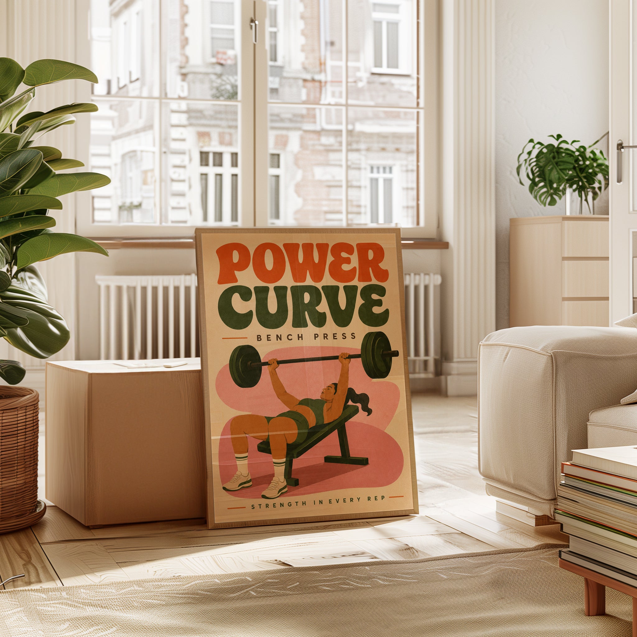 Power Curve Bench Press Poster: Retro Fitness Wall Art - interior