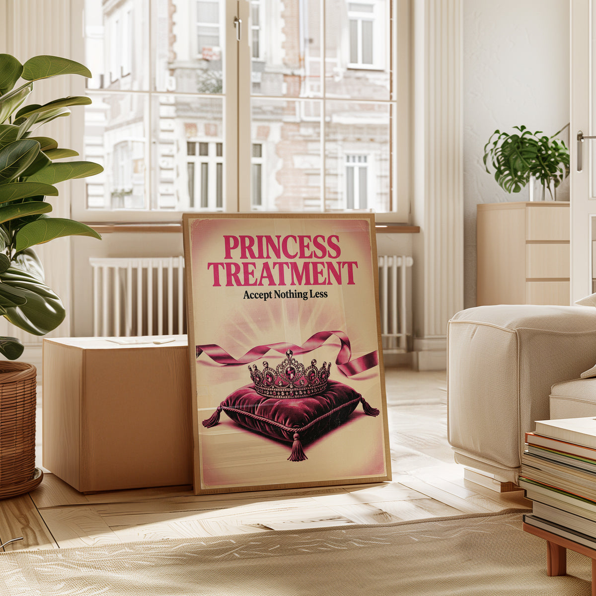 Princess Treatment Motivational Poster: Pink Crown Wall Art - interior