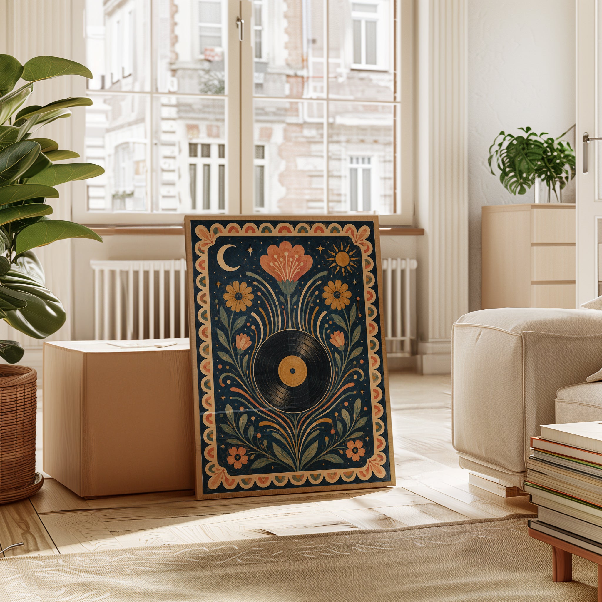 Folk Art Floral Vinyl Record Print - interior
