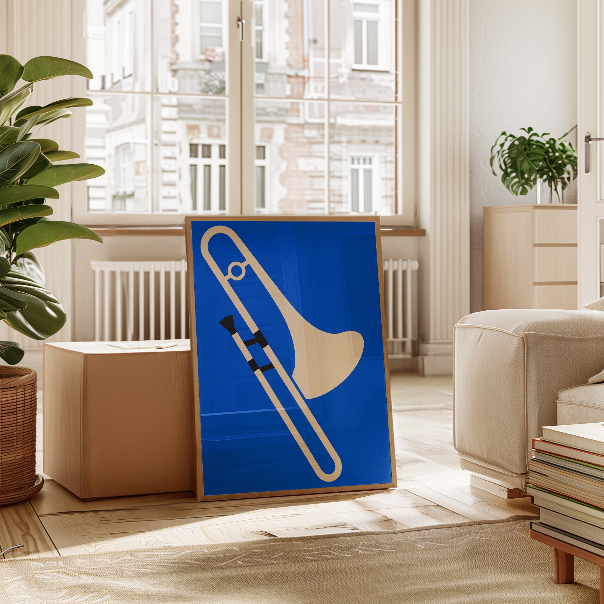 Trombone Wall Art Print — Bold Blue Music Illustration - interior