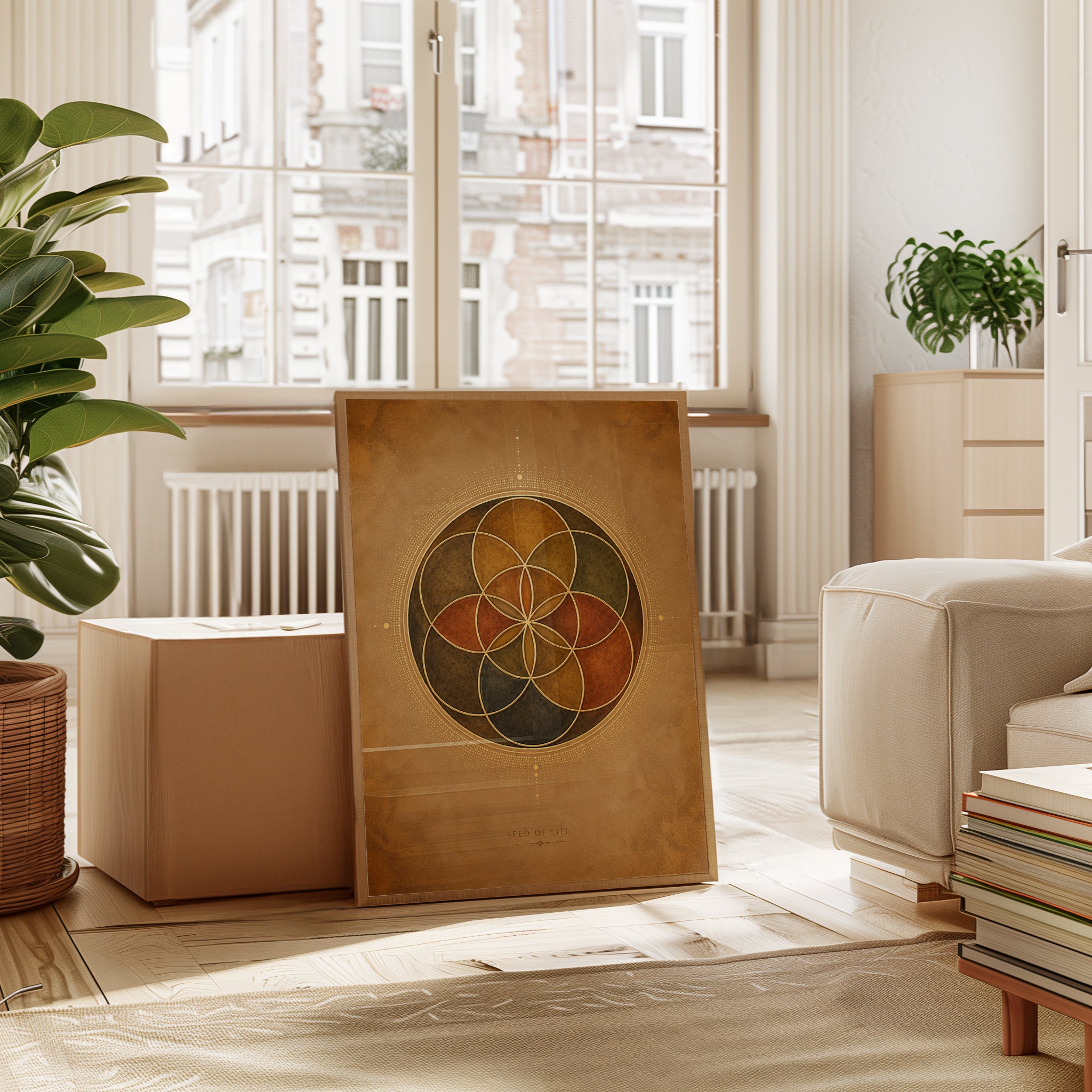Seed of Life Print: Sacred Geometry Mandala in Earth Tones - interior