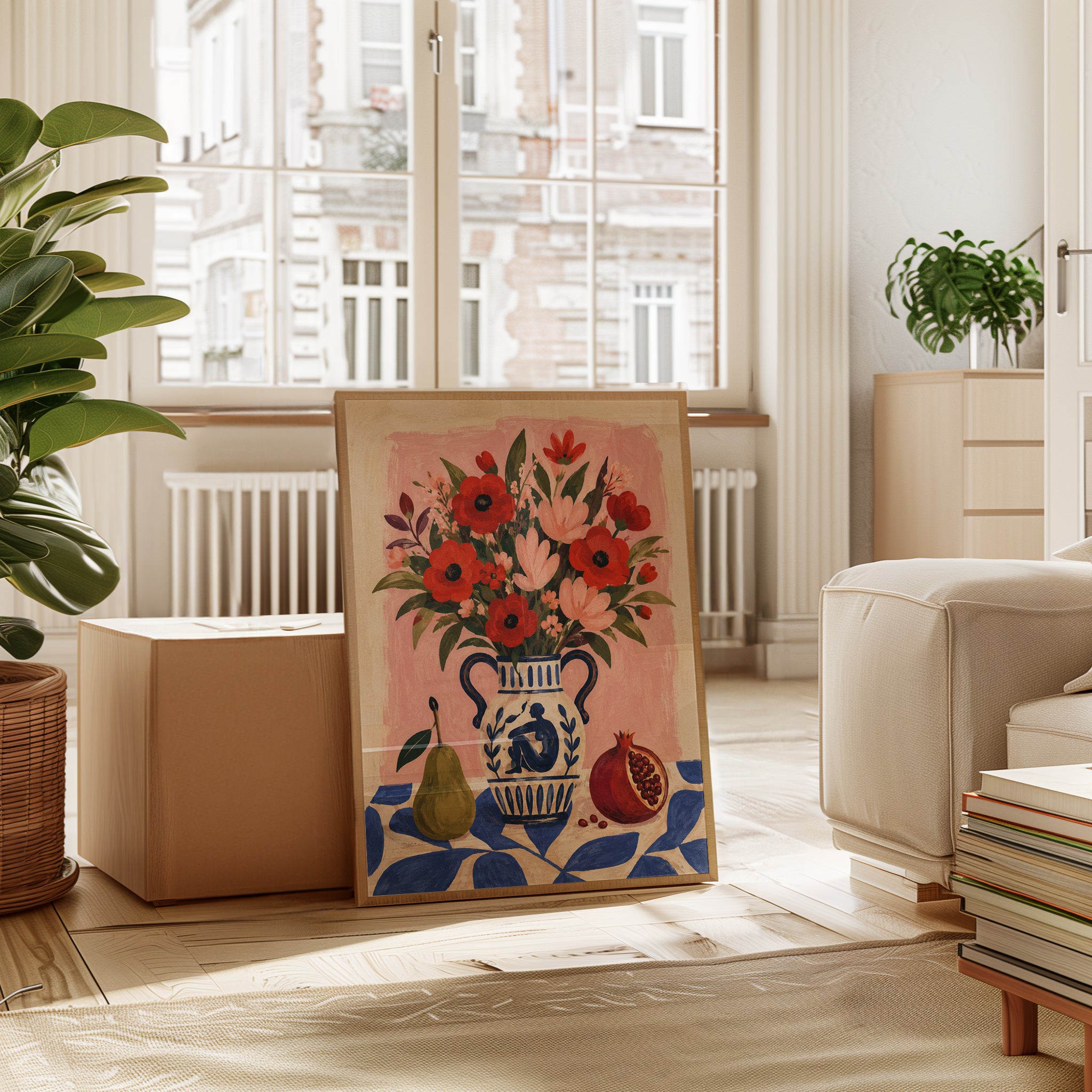 Floral Vase Wall Art – Folk Art Flowers Print - interior