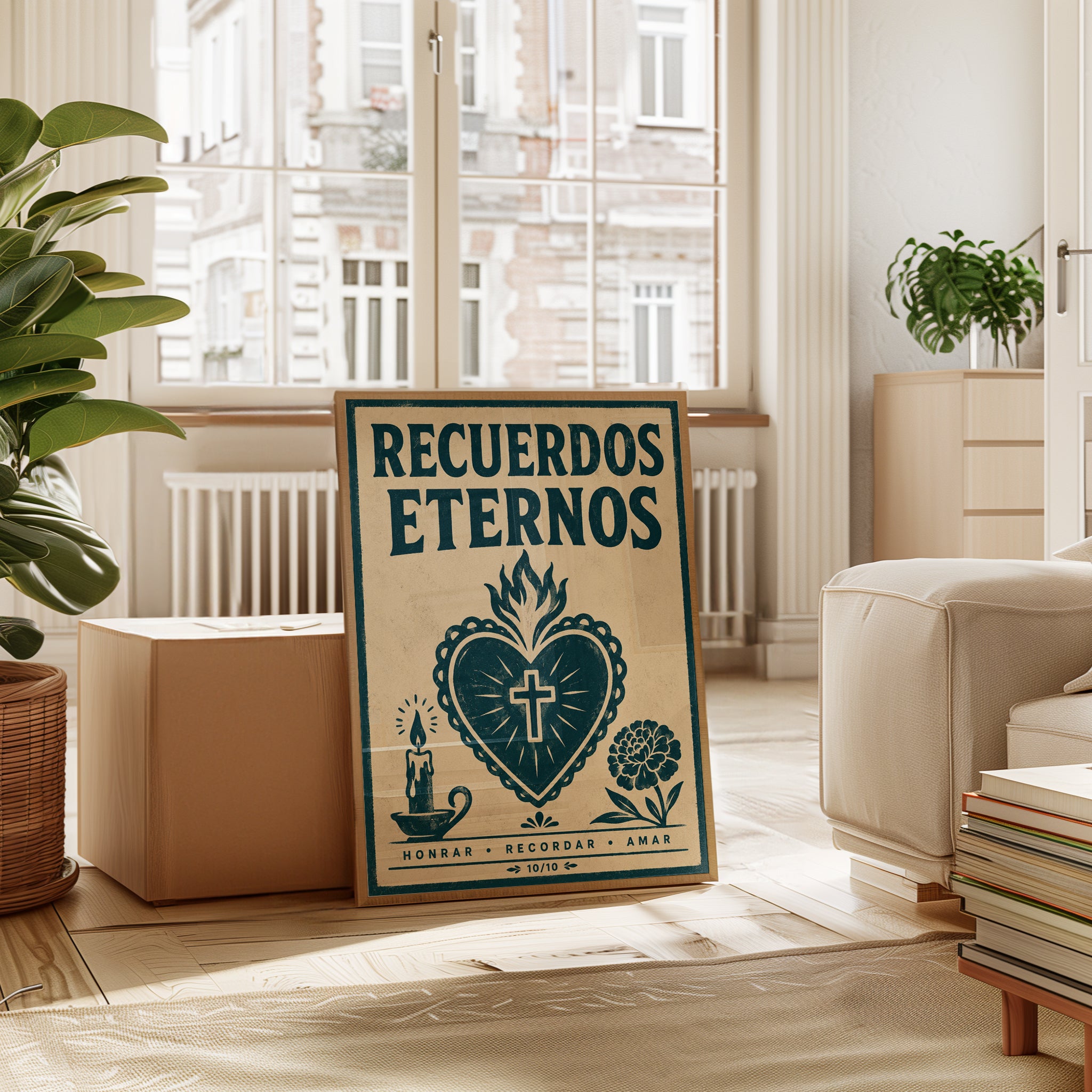 Recuerdos Eternos Sacred Heart Print: Mexican Folk Art Poster - interior