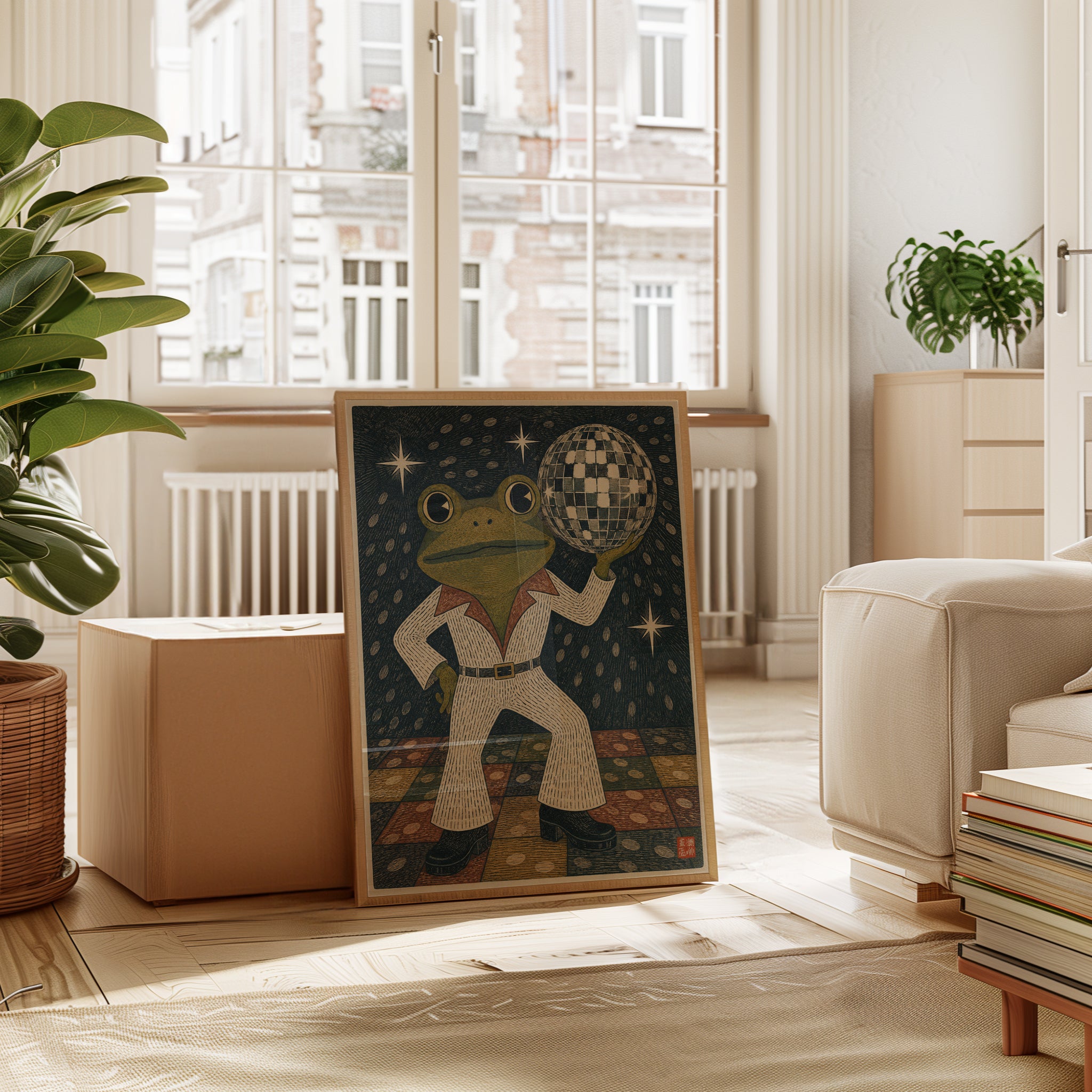 Retro Disco Frog Print – Vintage Dance Wall Art - interior