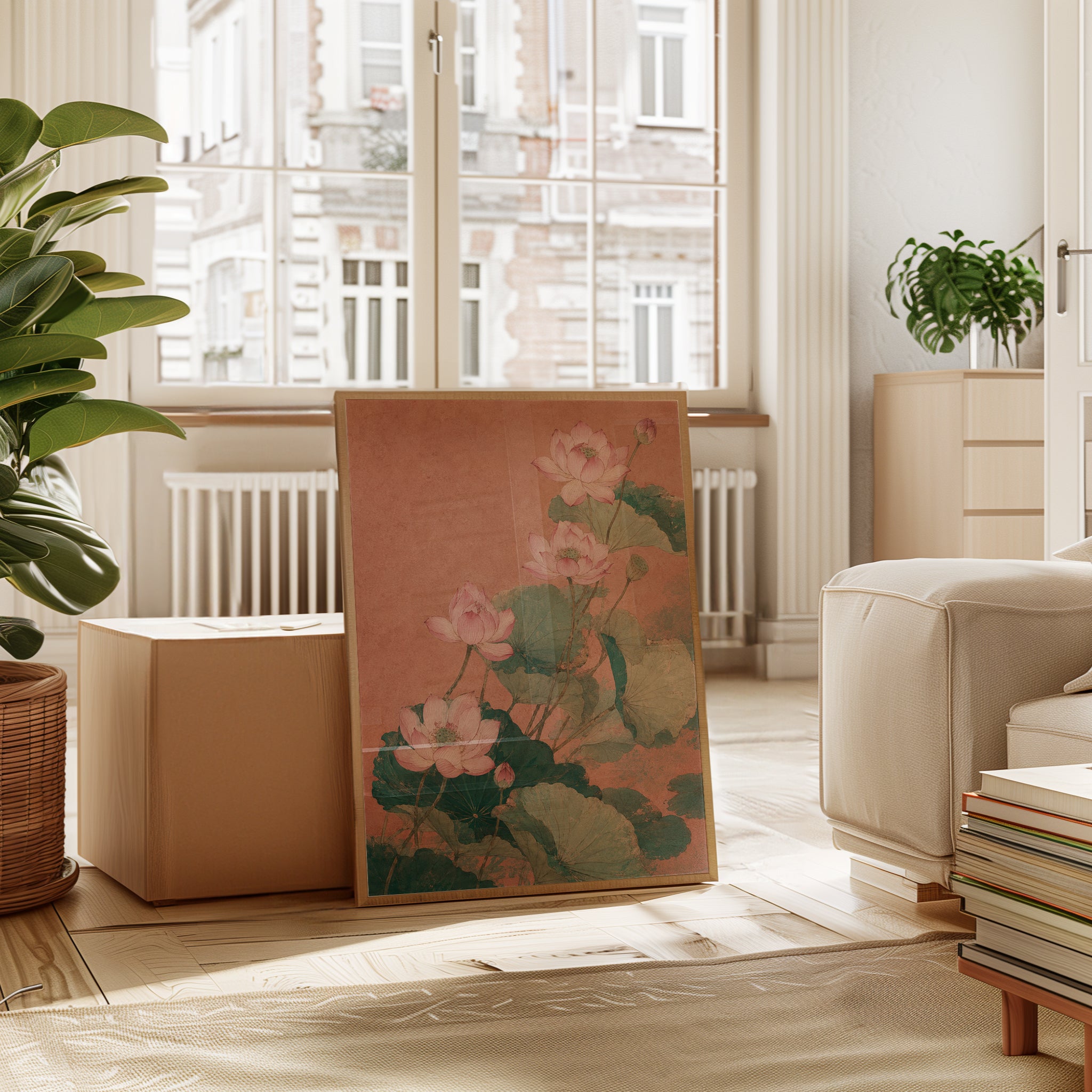 Lotus Flower Botanical Print — Vintage Pink Water Lily - interior