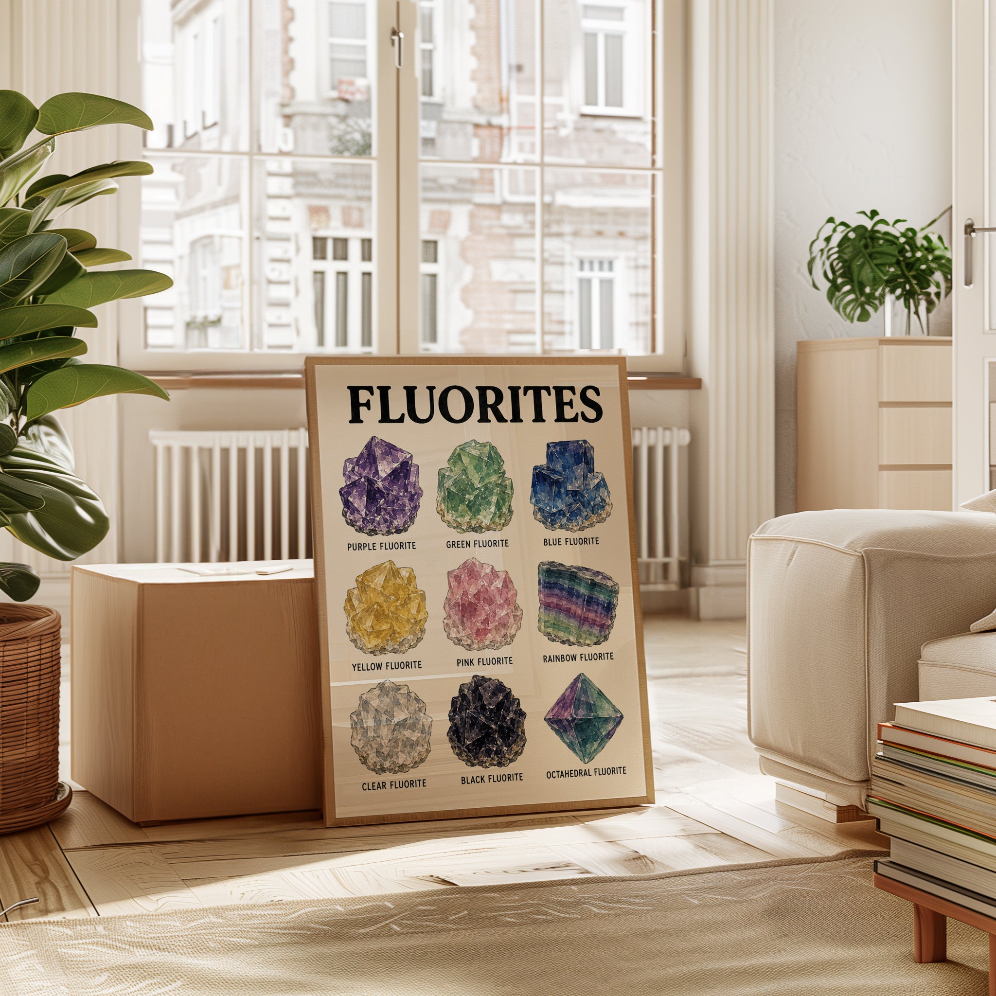 Fluorite Crystal Collection Print: Watercolor Mineral Specimens - interior