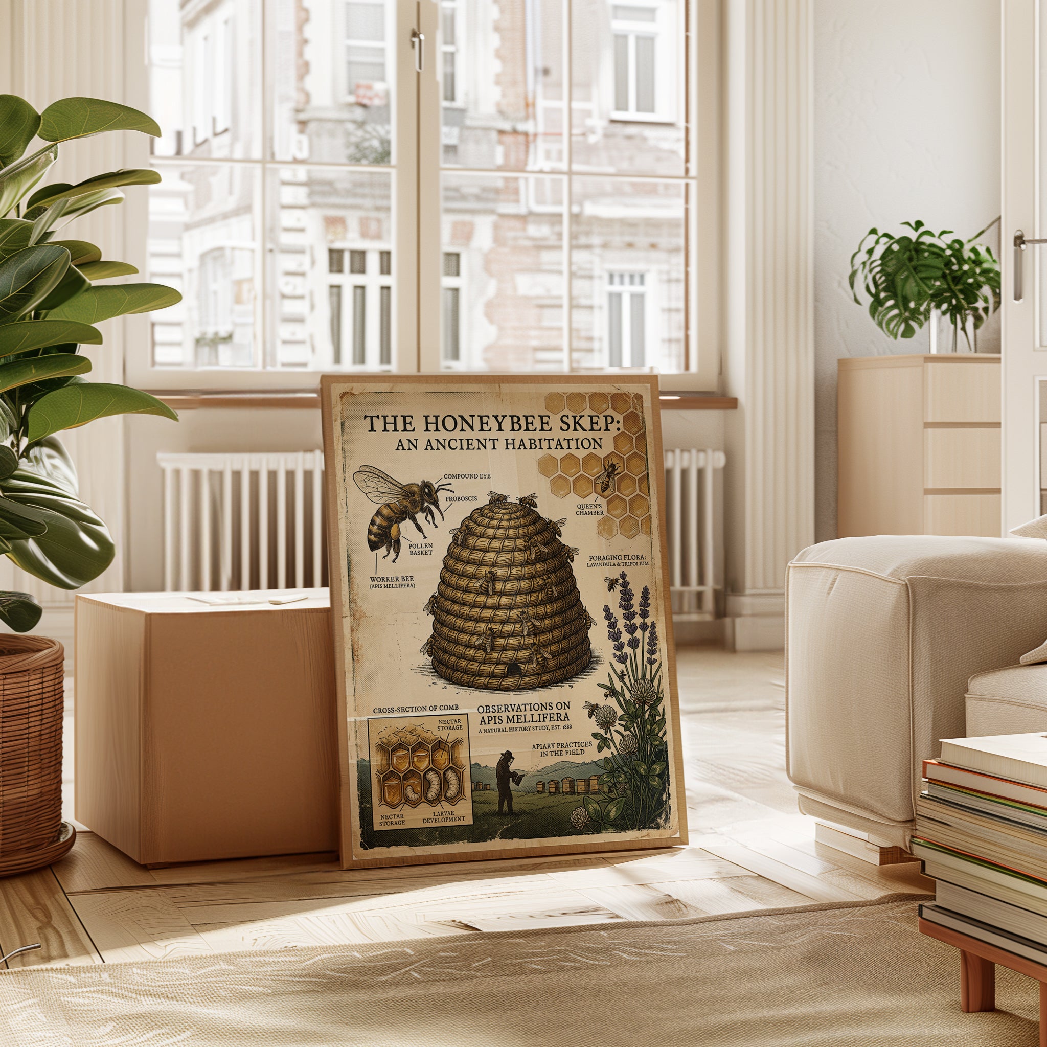 Honeybee Skep Diagram Art Print: Vintage Natural History Poster - interior
