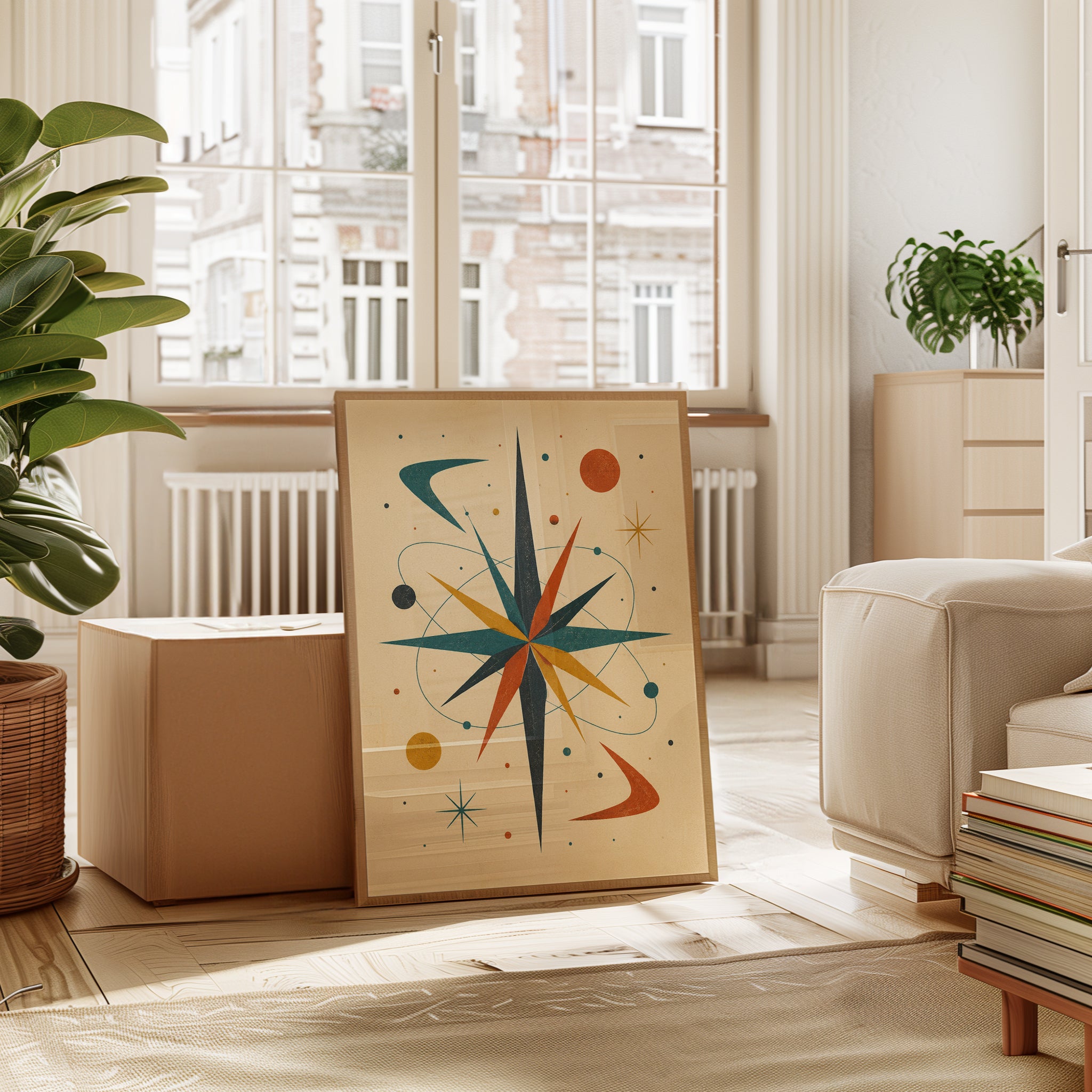 Mid-Century Modern Starburst Art Print: Atomic Age Geometric Design - interior