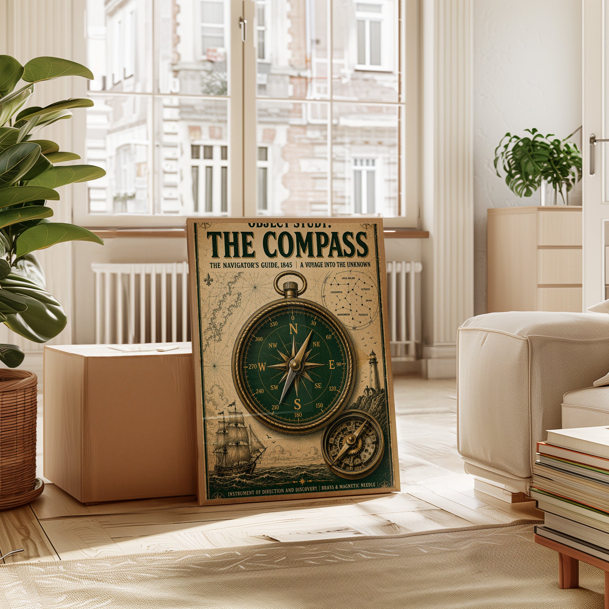 Vintage Compass Navigator Print: Nautical Navigation Wall Art - interior