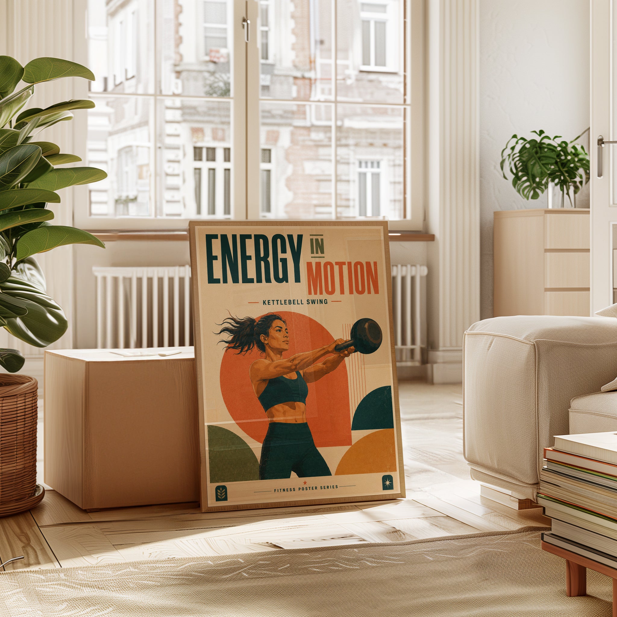 Energy In Motion Kettlebell Poster: Retro Fitness Wall Art - interior