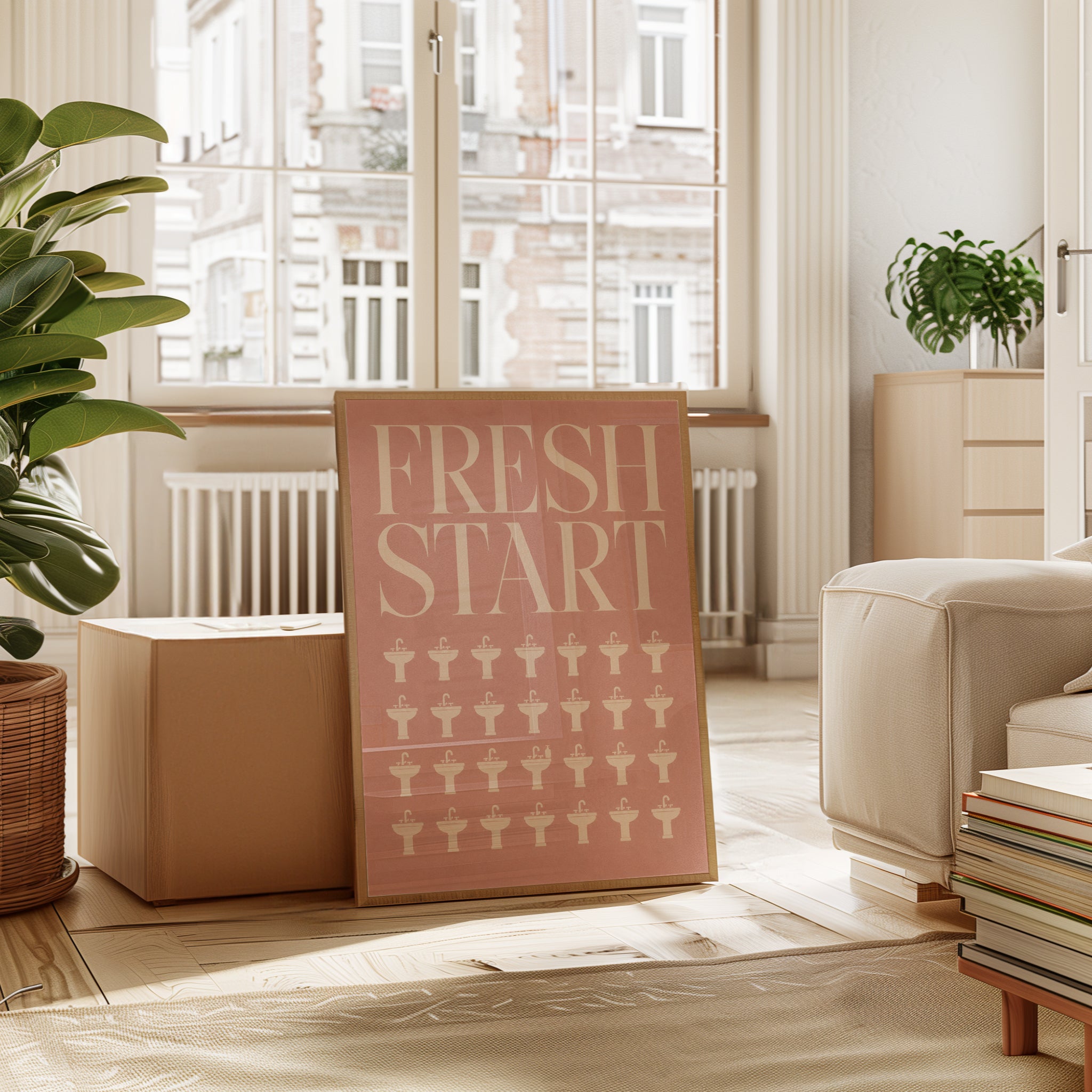 Fresh Start Bathroom Typography Print: Pink Minimalist Wall Art - interior