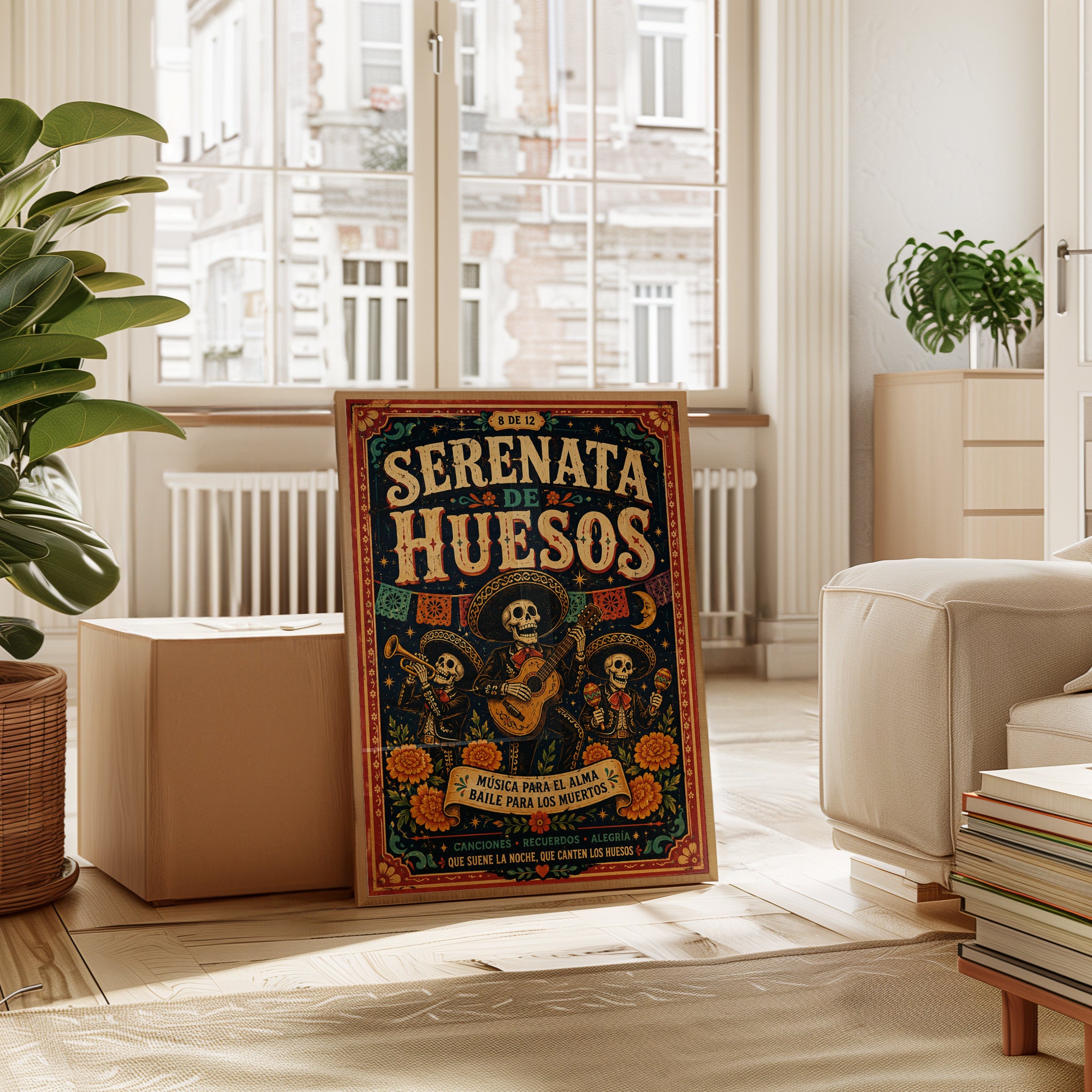 Day of the Dead Print: Vibrant Mexican Folk Art (Mariachi Skeletons) - interior