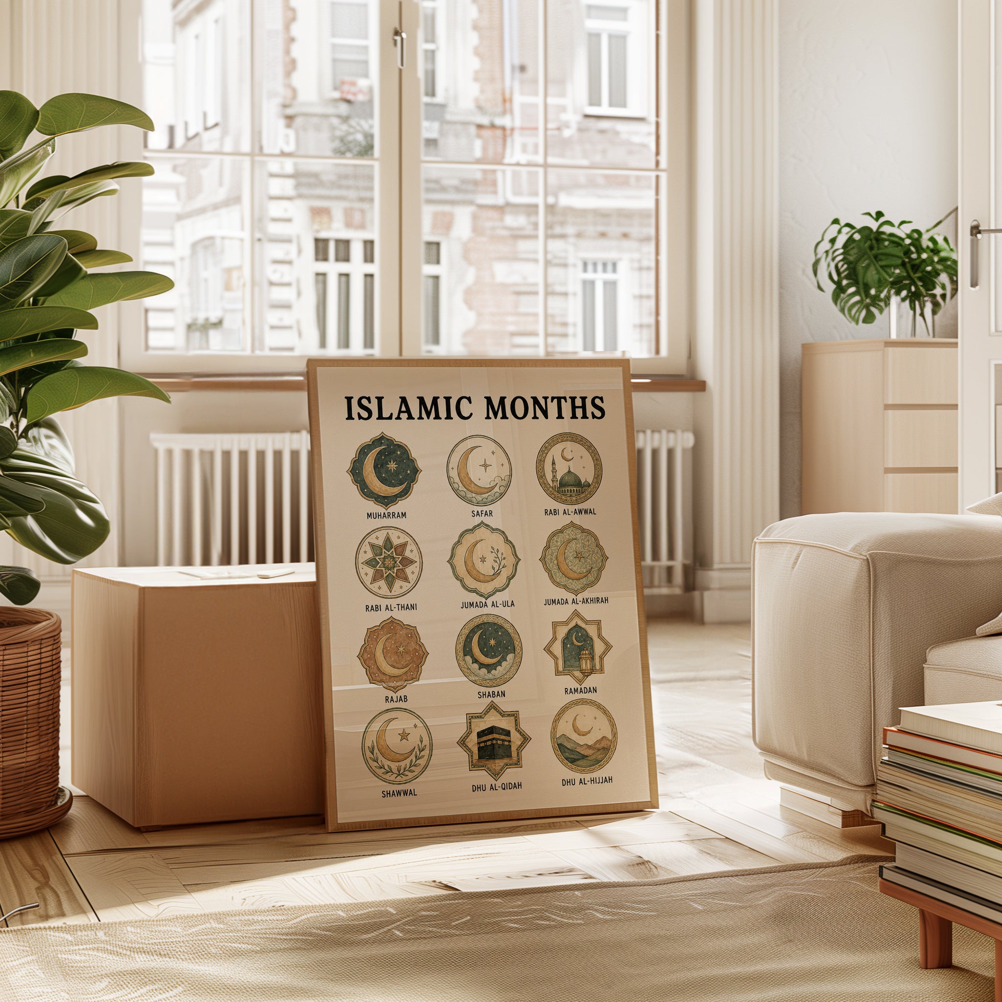Islamic Months Chart Print: Educational Hijri Calendar Art - interior
