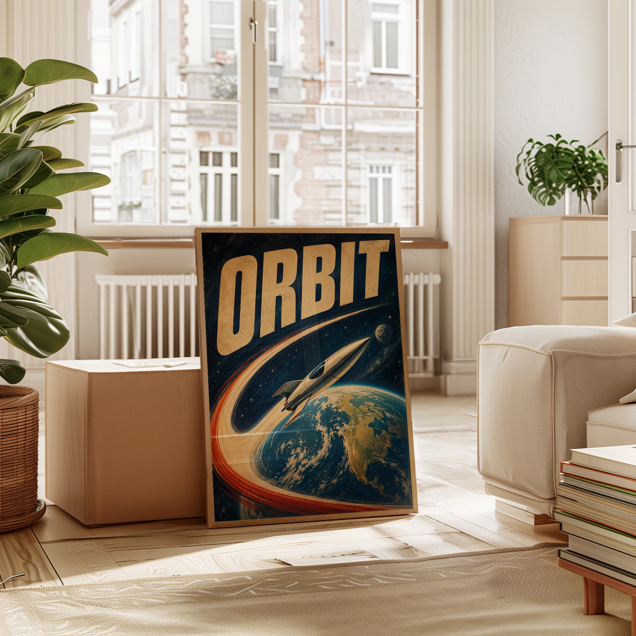 Retro Space Rocket Poster: Vintage Sci-Fi Orbit Design - interior