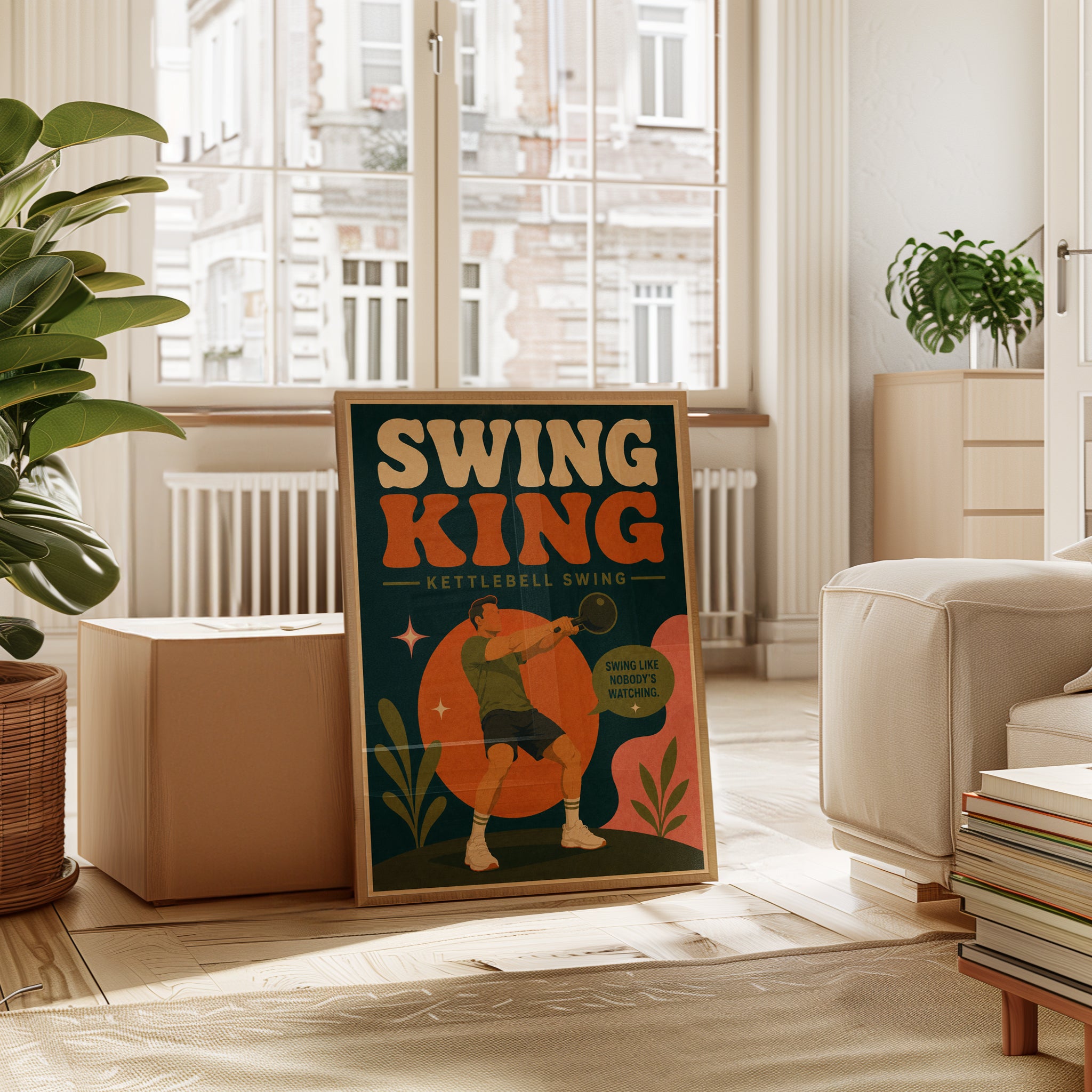 Swing King Kettlebell Art Print: Retro Fitness Poster - interior